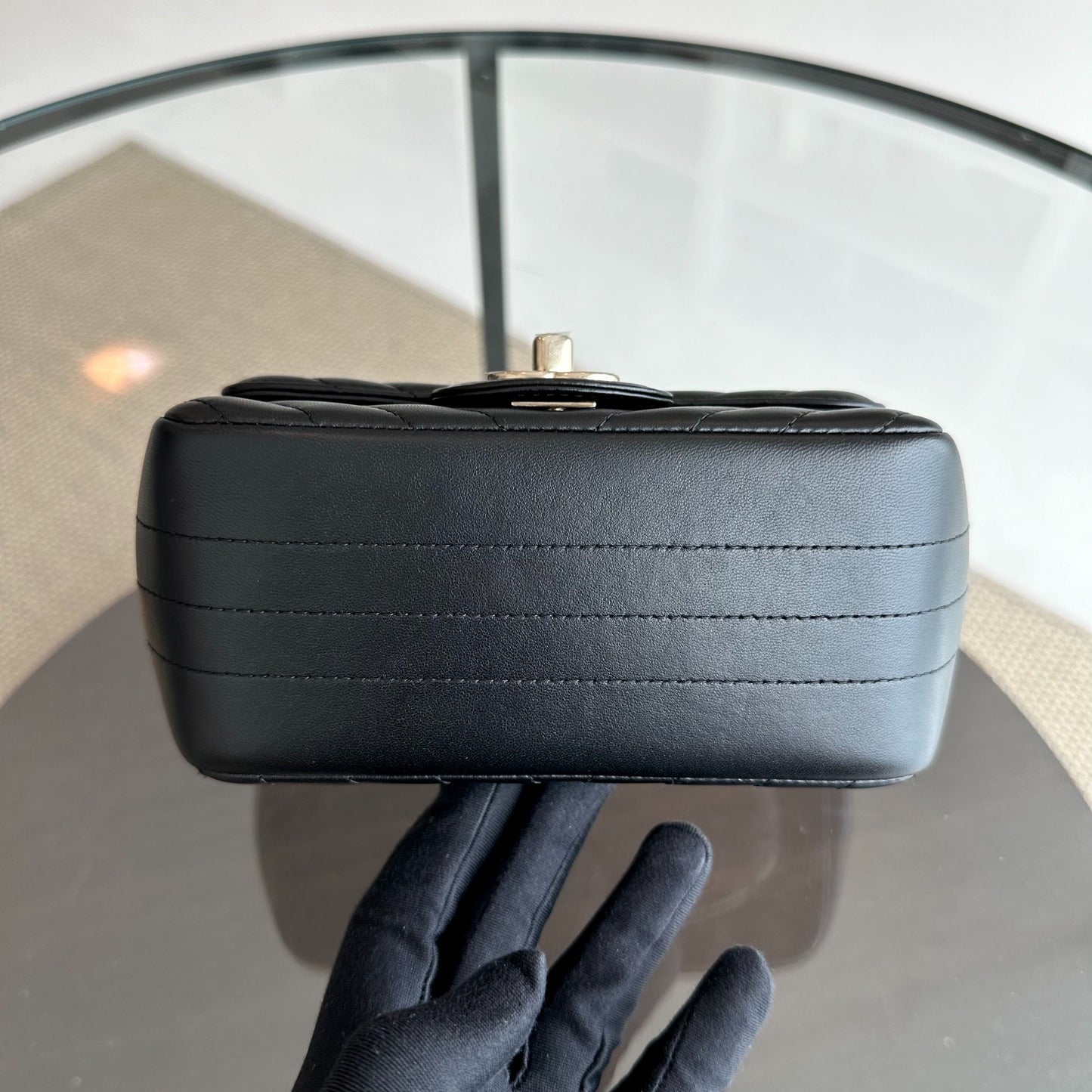 *Brand New* Mini Square Chevron Lambskin Black GHW No 24