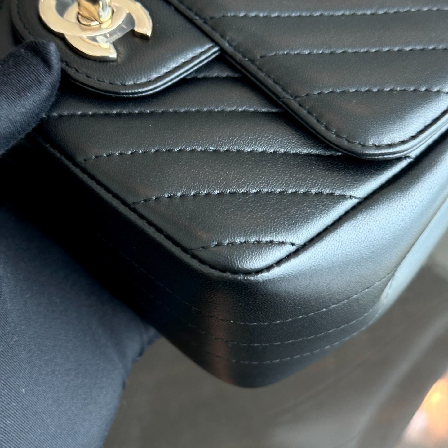 *Brand New* Mini Square Chevron Lambskin Black GHW No 24