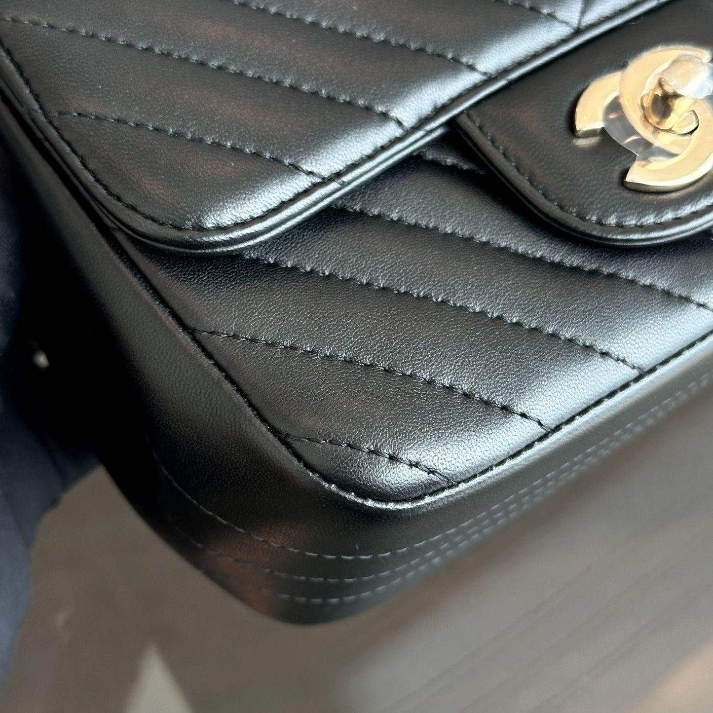 *Brand New* Mini Square Chevron Lambskin Black GHW No 24