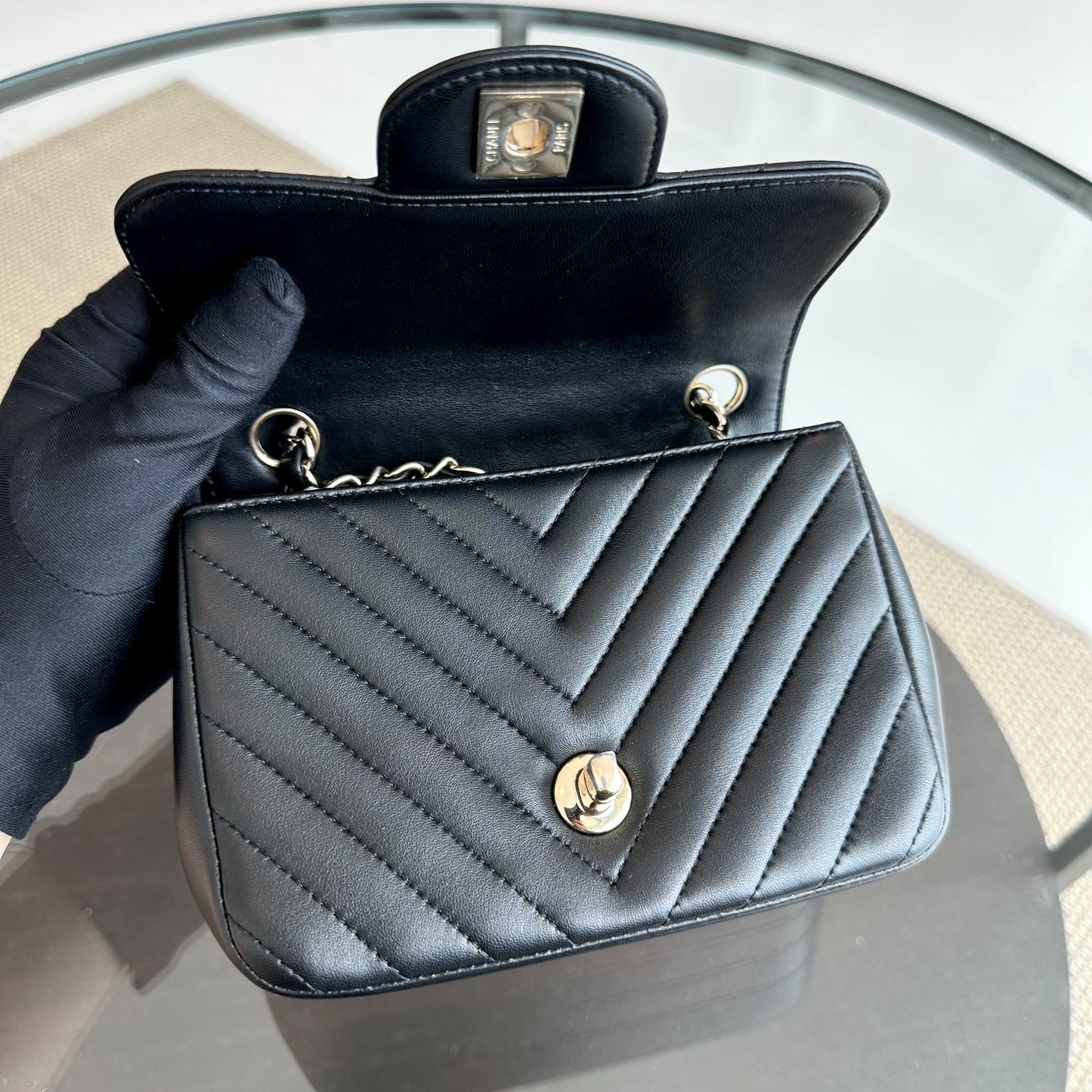 *Brand New* Mini Square Chevron Lambskin Black GHW No 24