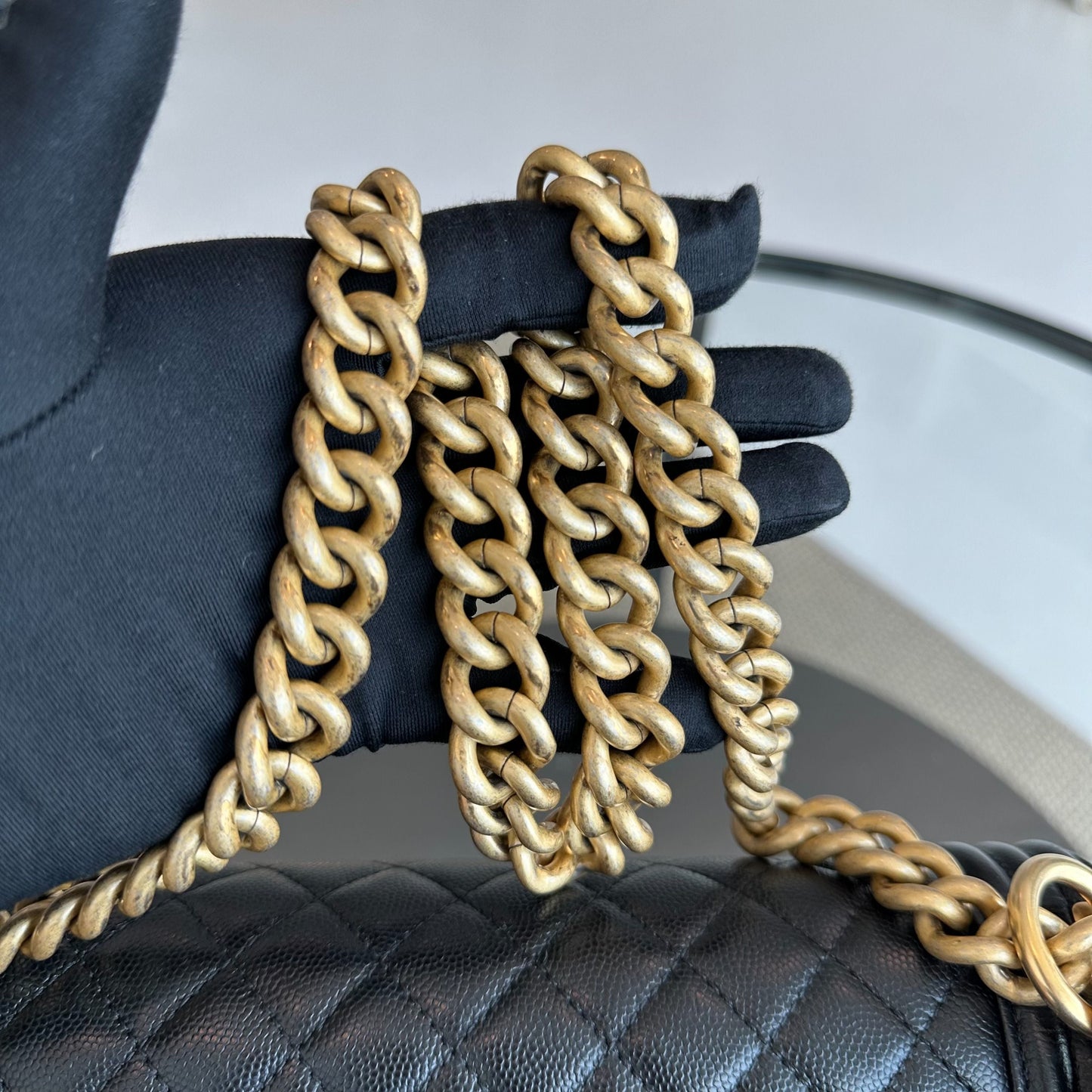 *Brand New, Full Set, Receipt* Caviar Old Medium 25CM Quilted Calfskin Leboy Black GHW No 28