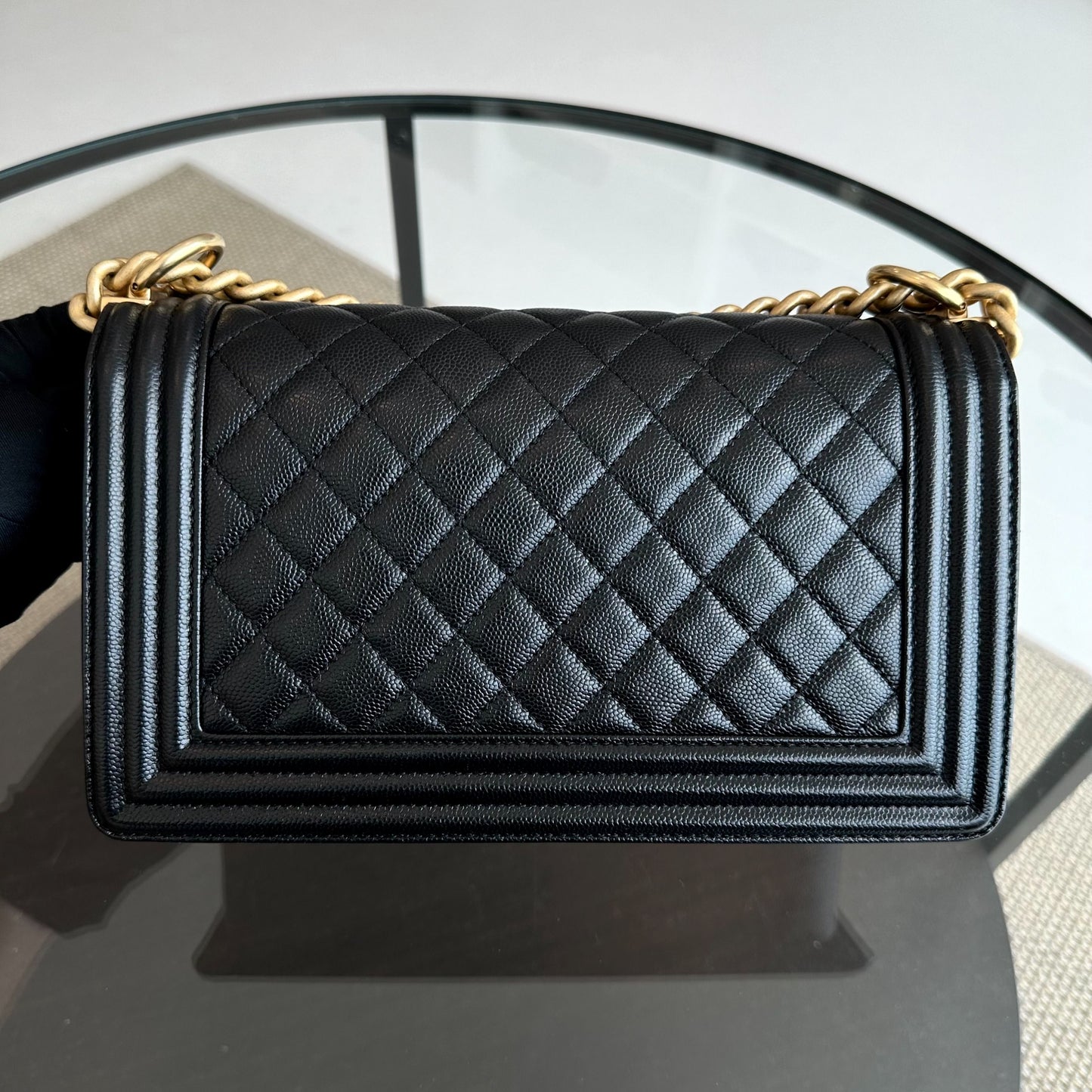 *Brand New, Full Set, Receipt* Caviar Old Medium 25CM Quilted Calfskin Leboy Black GHW No 28
