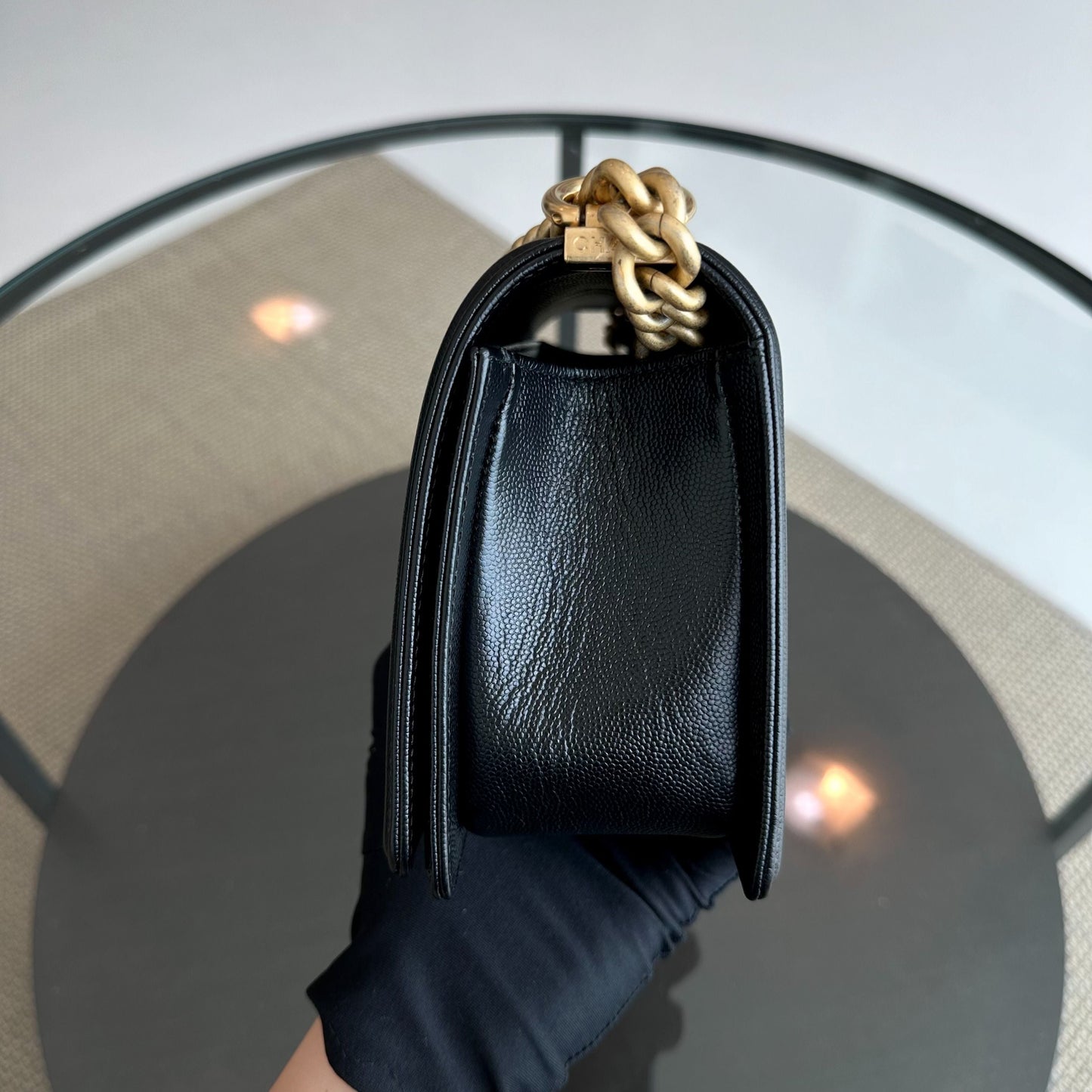 *Brand New, Full Set, Receipt* Caviar Old Medium 25CM Quilted Calfskin Leboy Black GHW No 28