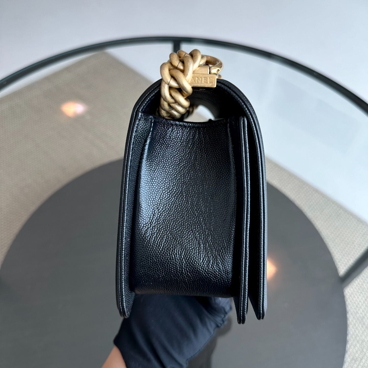 *Brand New, Full Set, Receipt* Caviar Old Medium 25CM Quilted Calfskin Leboy Black GHW No 28