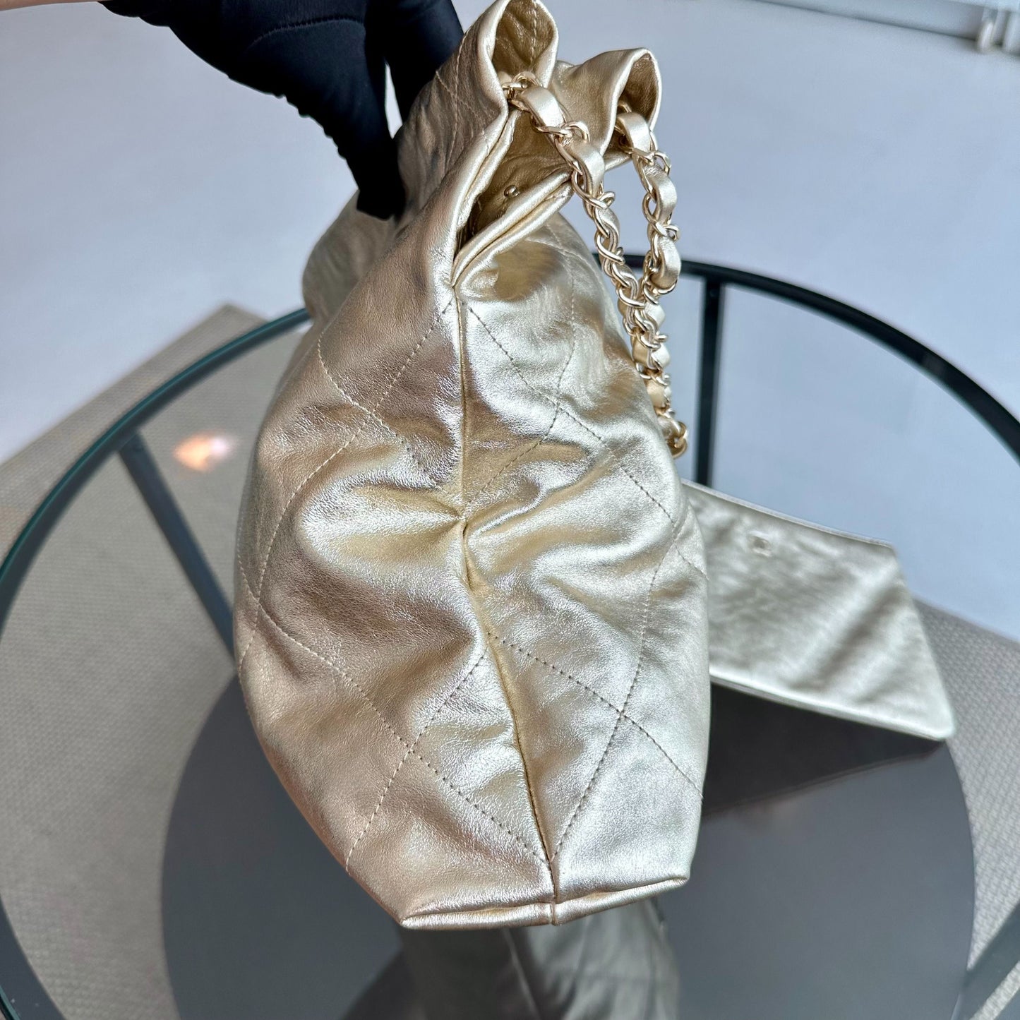 *Brand New, Receipt, Microchip* C22 Small Hobo 22 Bag Gold Calfskin GHW