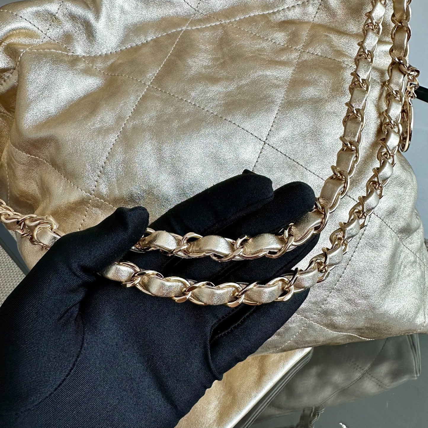 *Brand New, Receipt, Microchip* C22 Small Hobo 22 Bag Gold Calfskin GHW