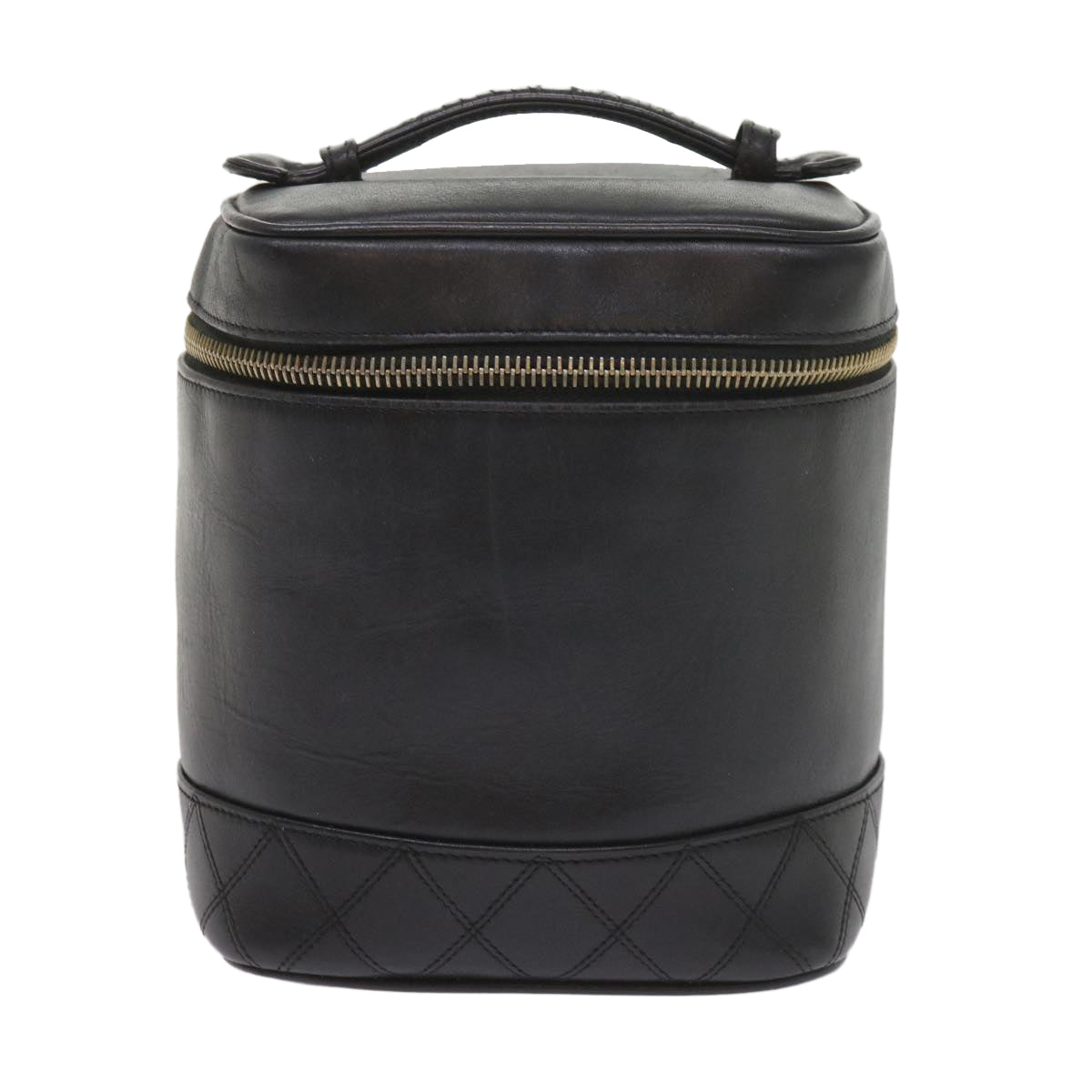 CHANEL Vanity Cosmetic Pouch Leather Black CC Auth bs10095