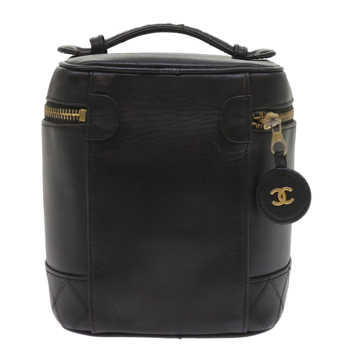 CHANEL Vanity Cosmetic Pouch Leather Black CC Auth bs10095