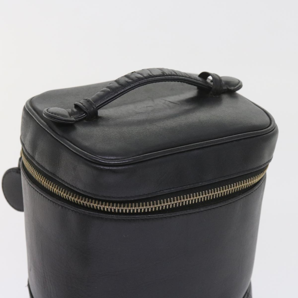 CHANEL Vanity Cosmetic Pouch Leather Black CC Auth bs10095