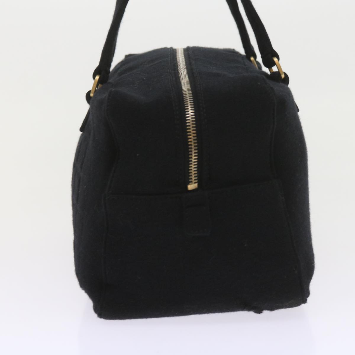 CHANEL Choco Bar Line Hand Bag Cotton Black CC Auth bs10170