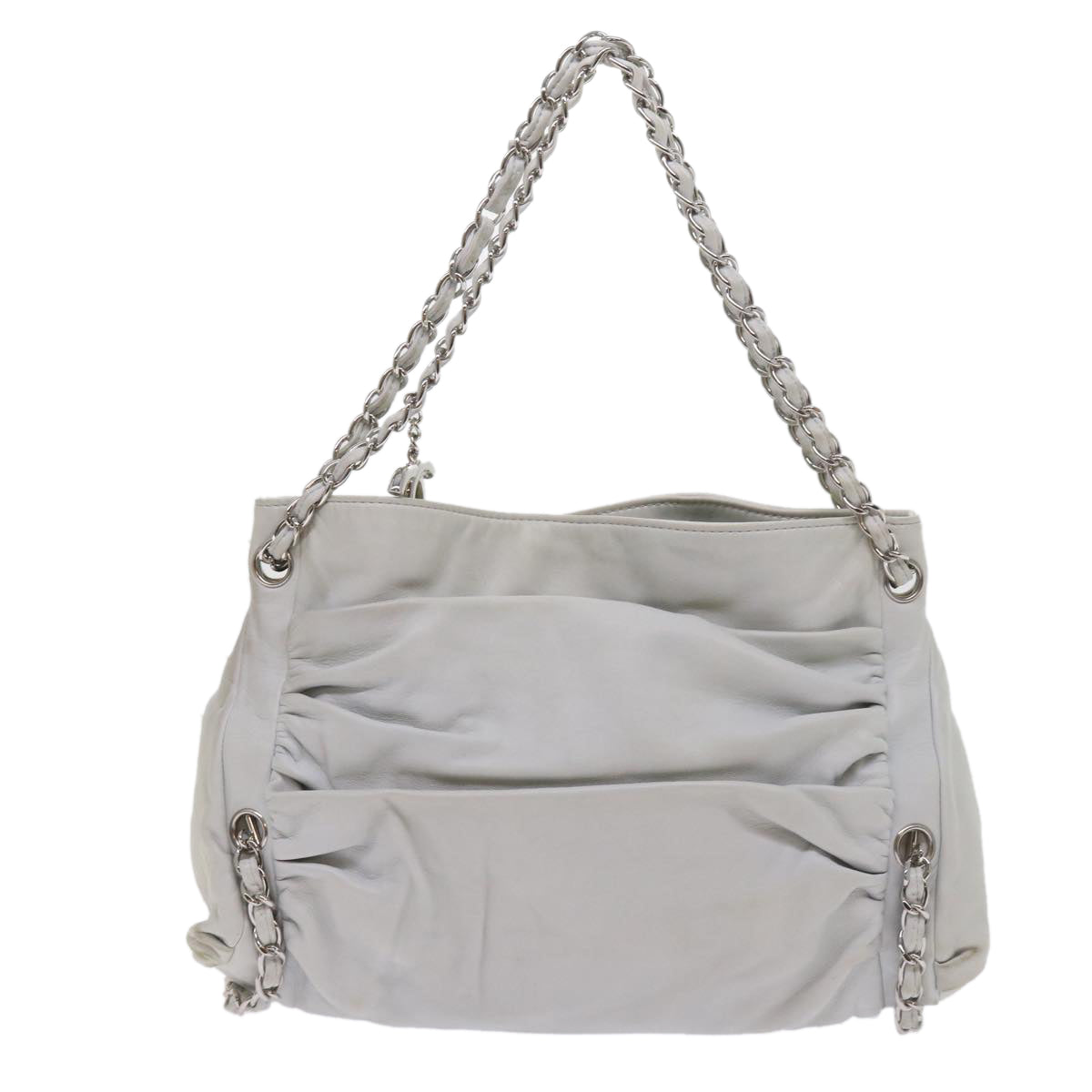 CHANEL Chain Shoulder Bag Leather White CC Auth bs10195