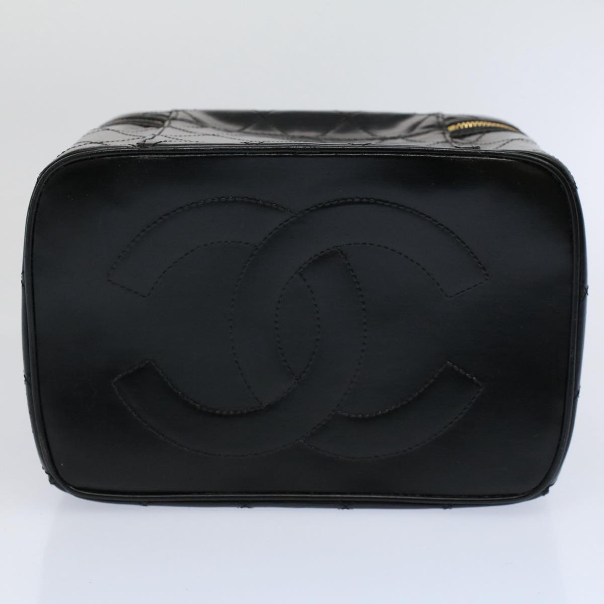 CHANEL Vanity Cosmetic Pouch Patent leather Black CC Auth bs10201