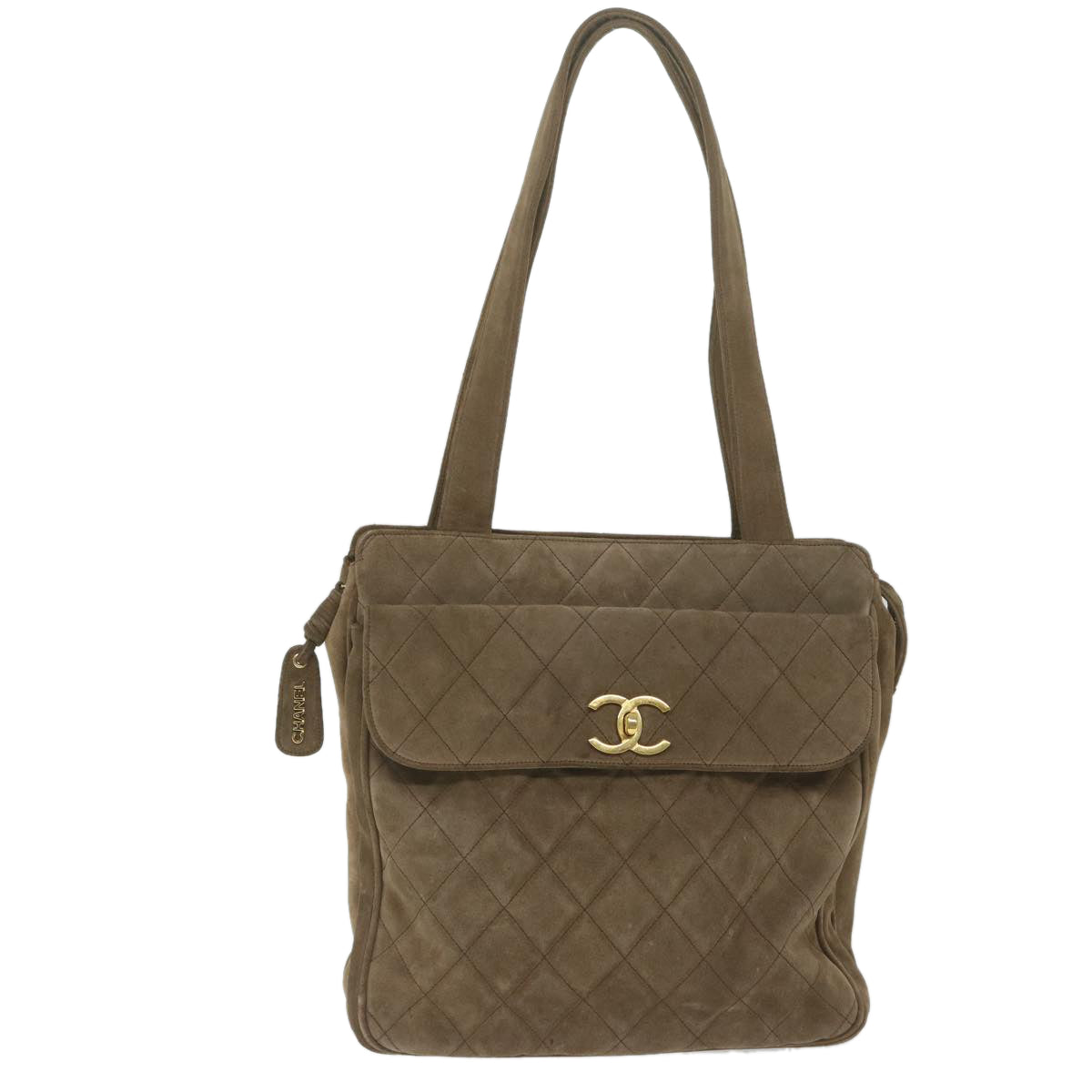 CHANEL Shoulder Bag Suede Brown CC Auth bs10241