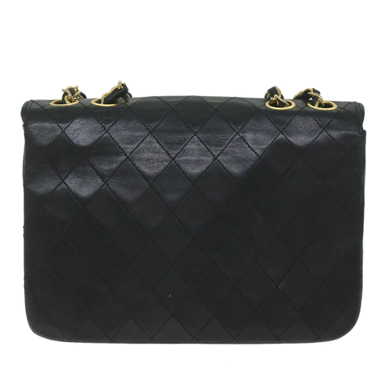 CHANEL Matelasse Chain Shoulder Bag Lamb Skin Black White CC Auth bs10325