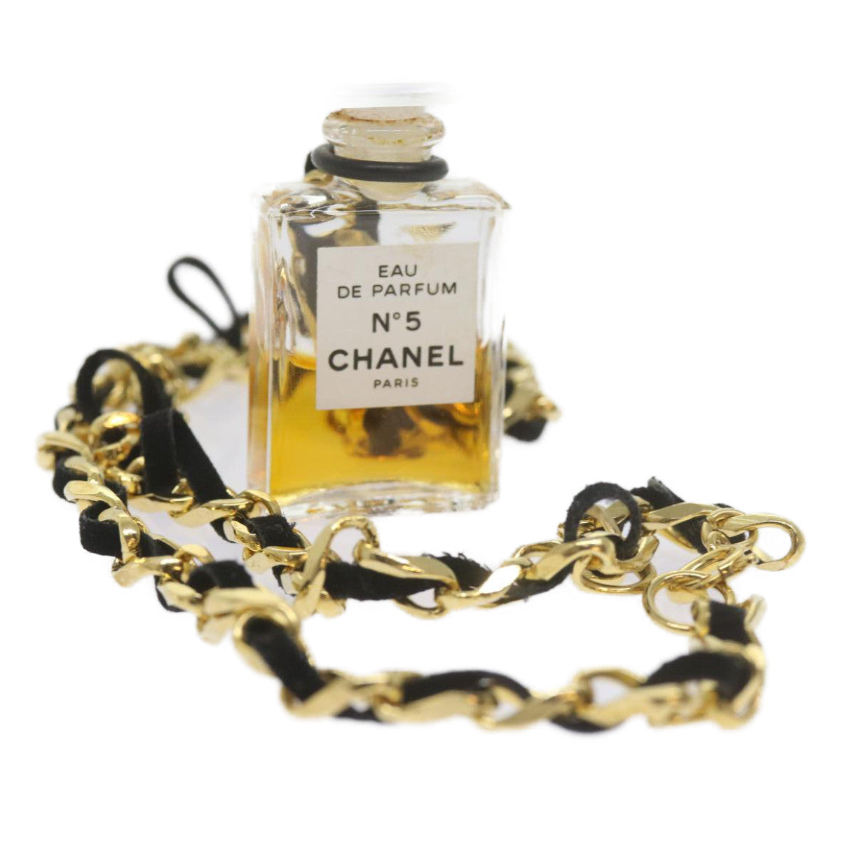 CHANEL Perfume N�‹5 Chain Necklace Clear Gold Tone CC Auth bs10372