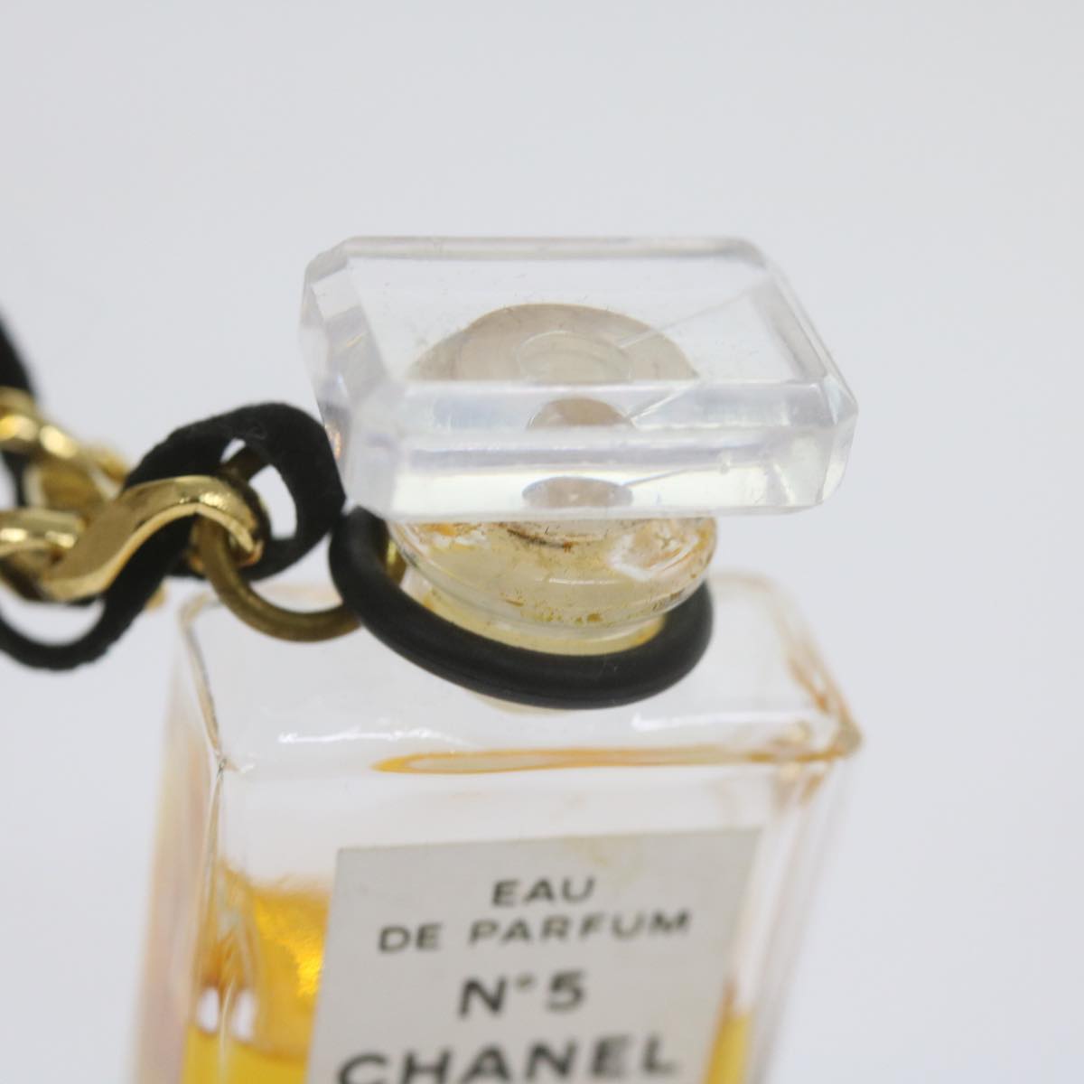 CHANEL Perfume N�‹5 Chain Necklace Clear Gold Tone CC Auth bs10372