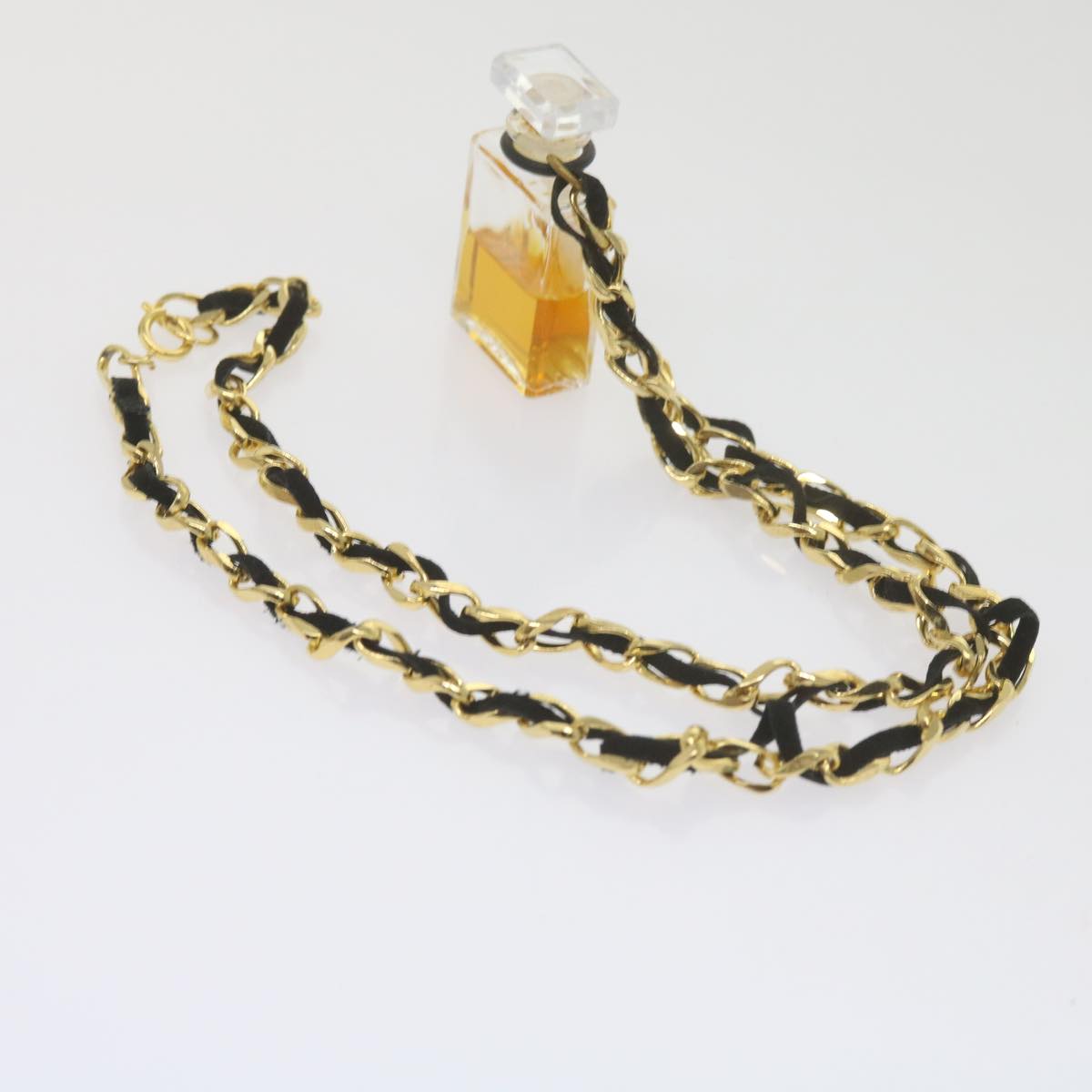 CHANEL Perfume N�‹5 Chain Necklace Clear Gold Tone CC Auth bs10372