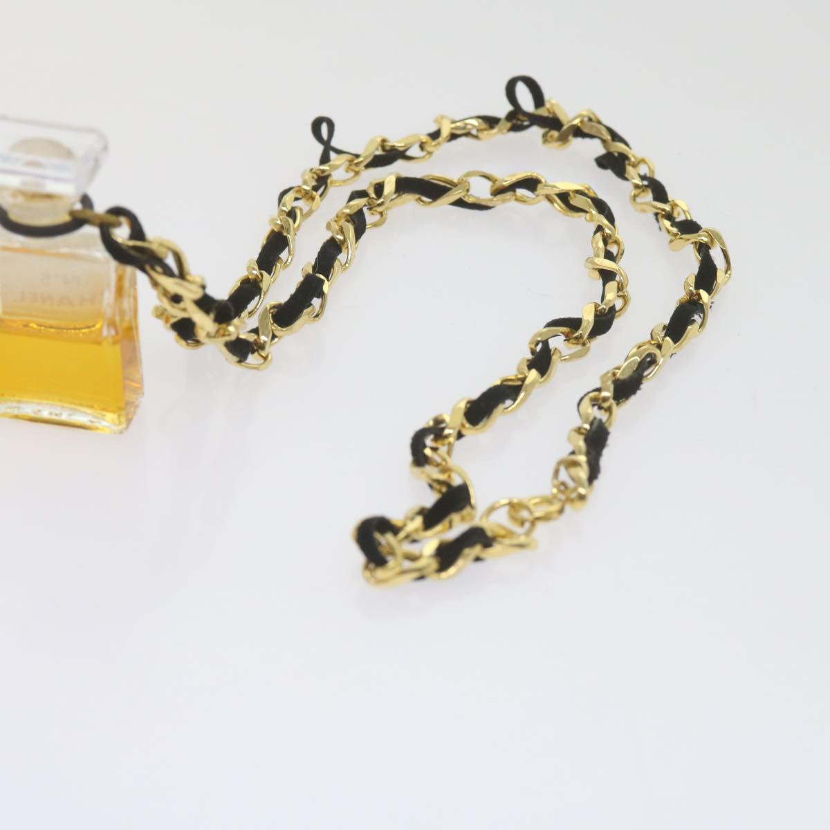 CHANEL Perfume N�‹5 Chain Necklace Clear Gold Tone CC Auth bs10372