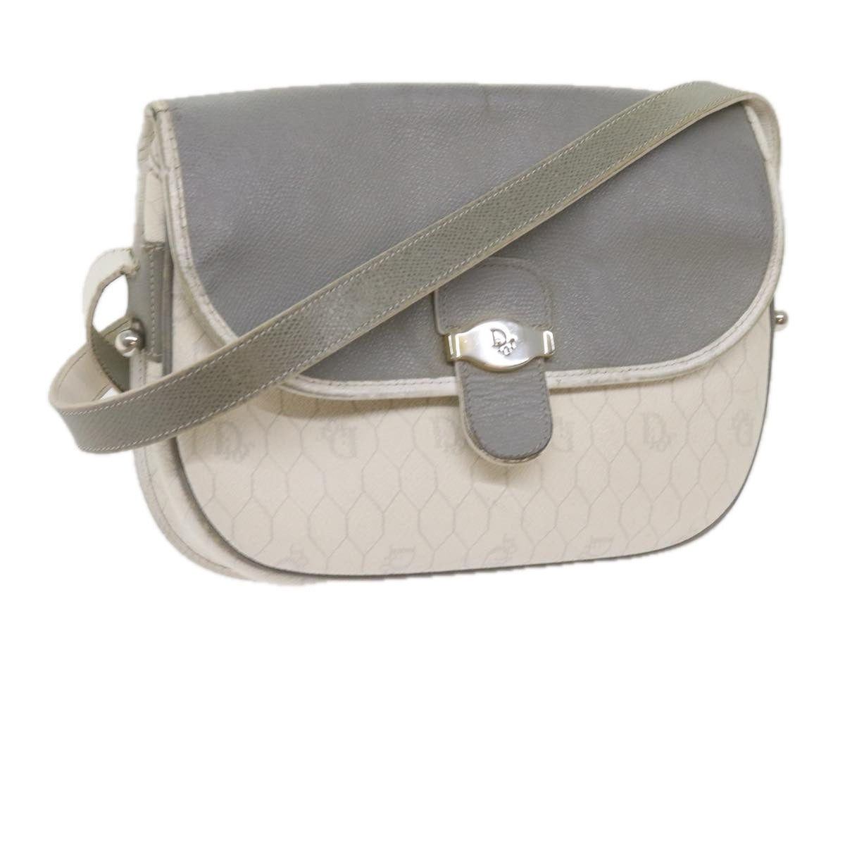 CHRISTIAN DIOR Honeycomb Canvas Shoulder Bag PVC Leather White Auth bs10410