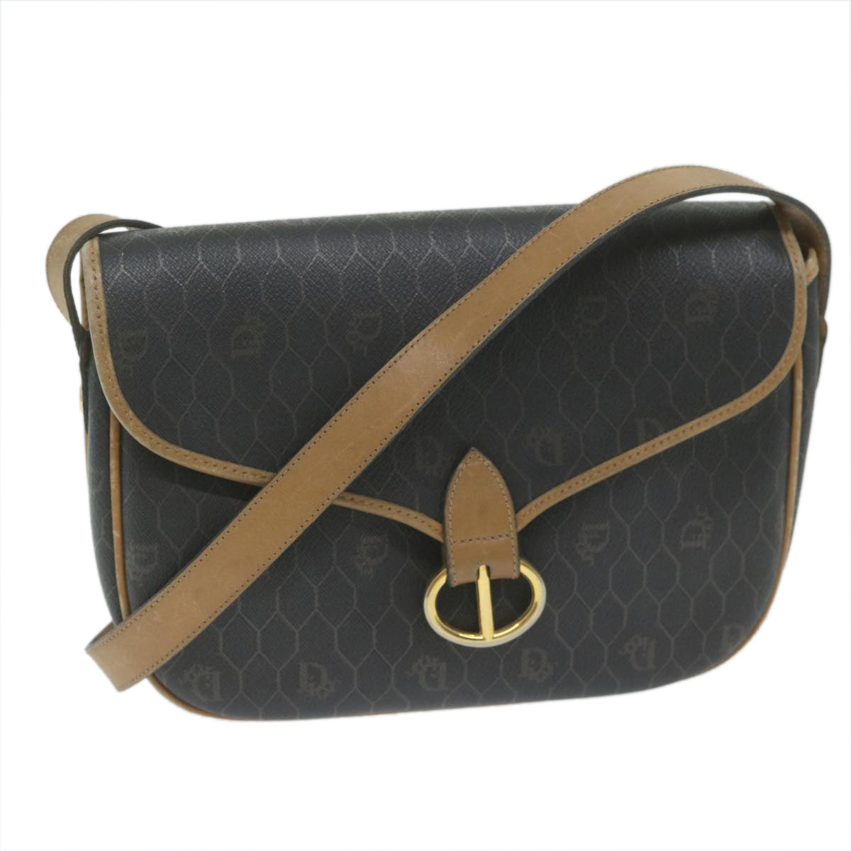 CHRISTIAN DIOR Honeycomb Canvas Shoulder Bag PVC Black Auth bs10475