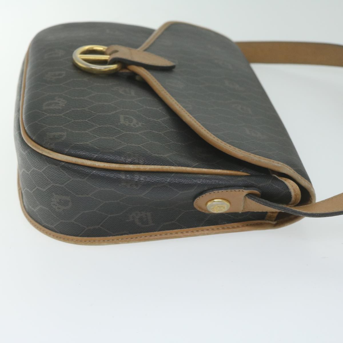 CHRISTIAN DIOR Honeycomb Canvas Shoulder Bag PVC Black Auth bs10475