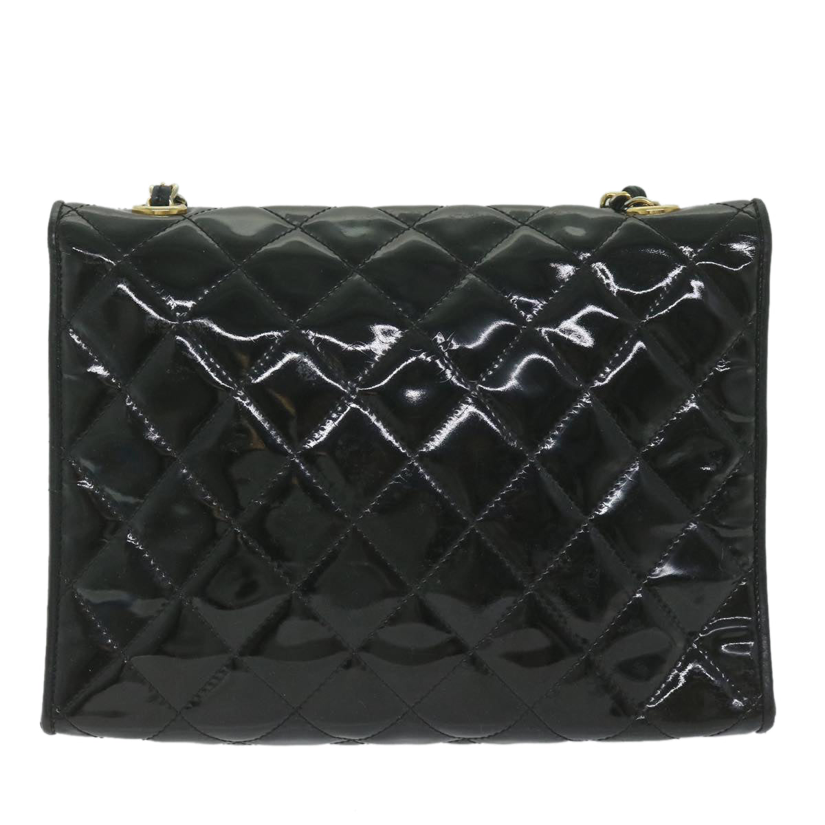 CHANEL Matelasse Chain Shoulder Bag Patent leather Black CC Auth bs10520