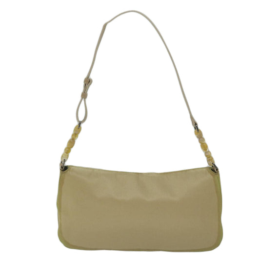CHRISTIAN DIOR Maris Pearl Shoulder Bag Nylon Khaki Auth bs10532