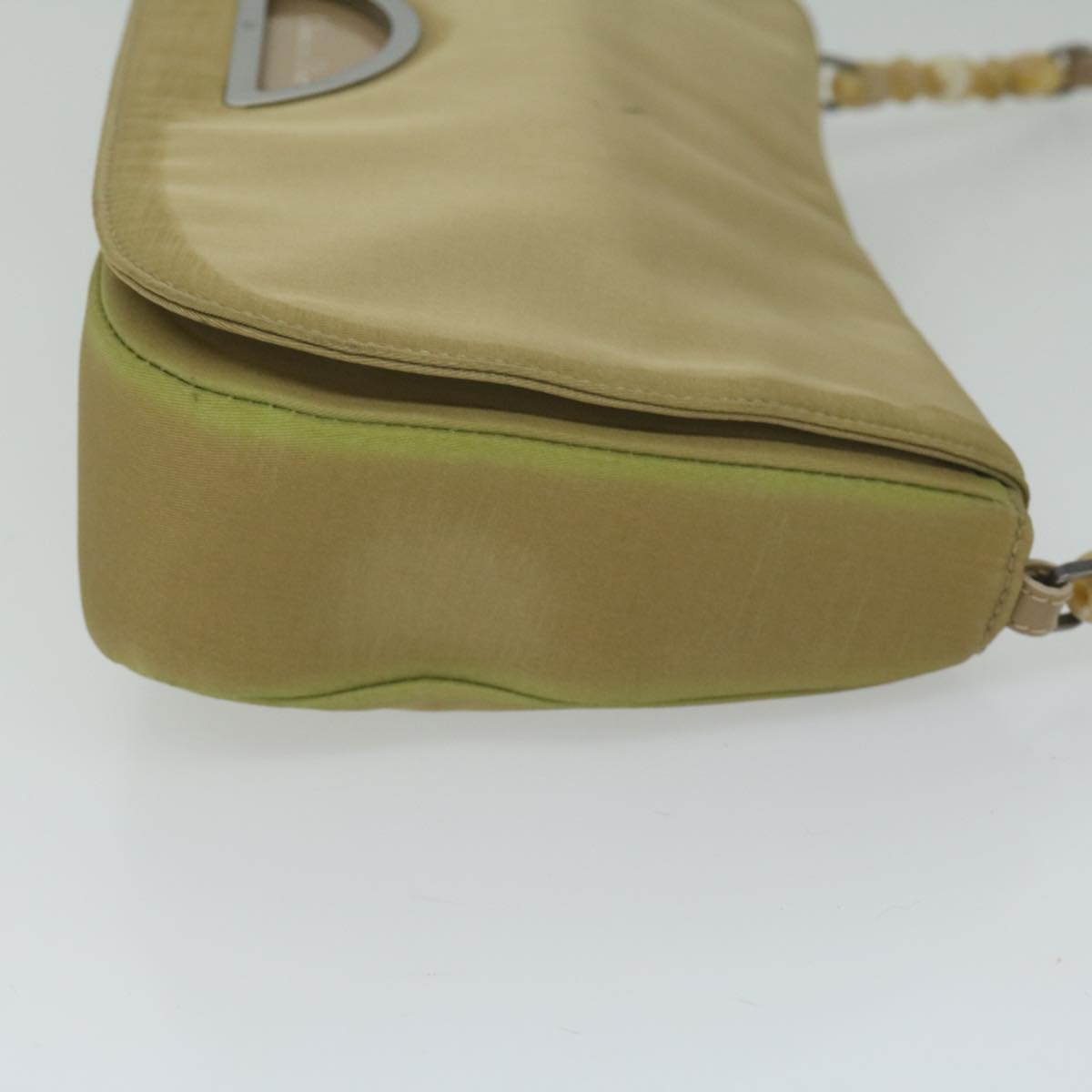 CHRISTIAN DIOR Maris Pearl Shoulder Bag Nylon Khaki Auth bs10532