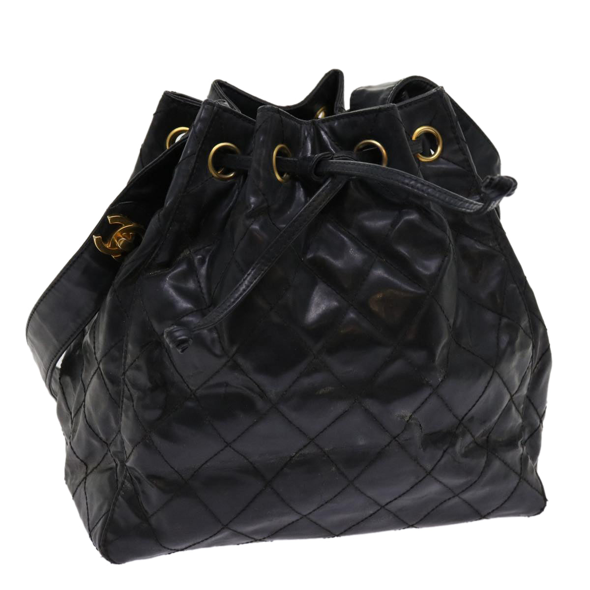 Top Quality Chanel Matelasse Shoulder Bag Patent leather Black CC Auth bs10560