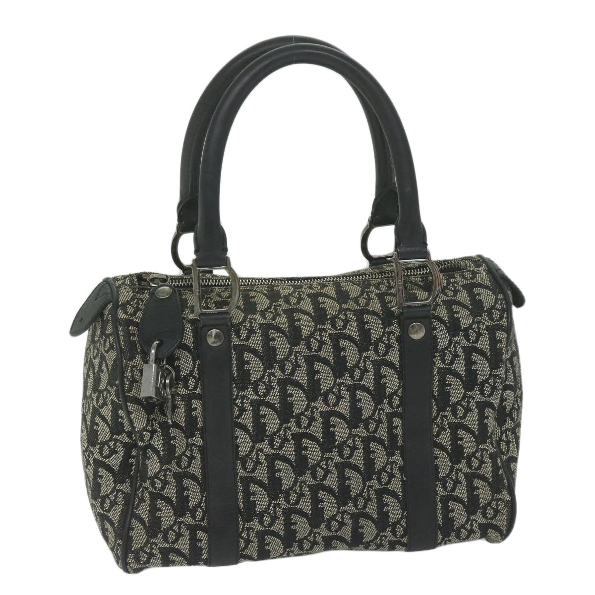 CHRISTIAN DIOR Trotter Canvas Boston Bag Black Auth bs10590