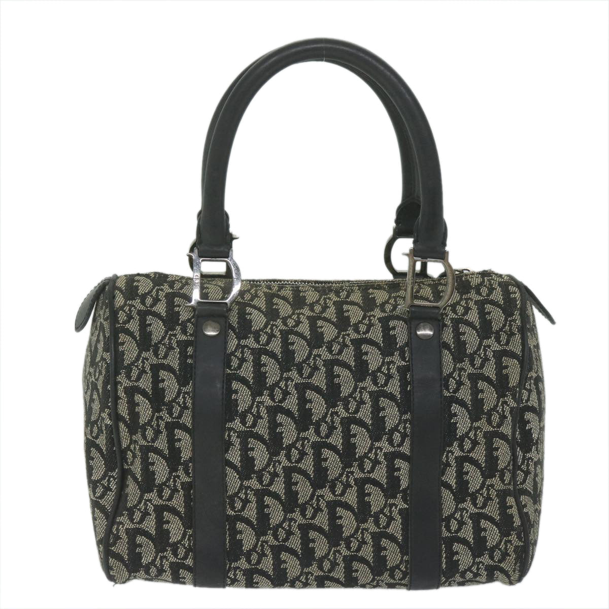 CHRISTIAN DIOR Trotter Canvas Boston Bag Black Auth bs10590