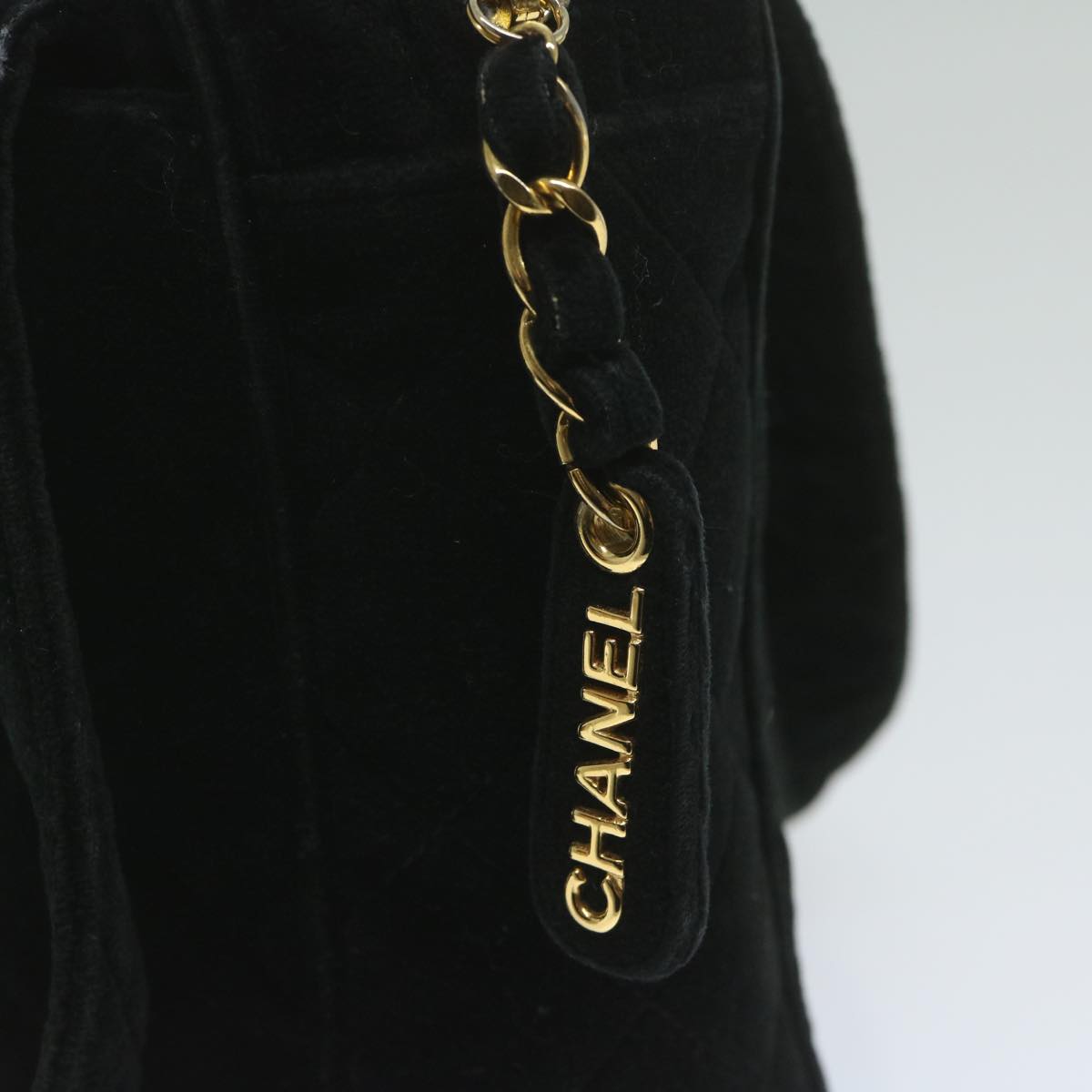 Top Quality Chanel Hand Bag Velor Black CC Auth bs10697