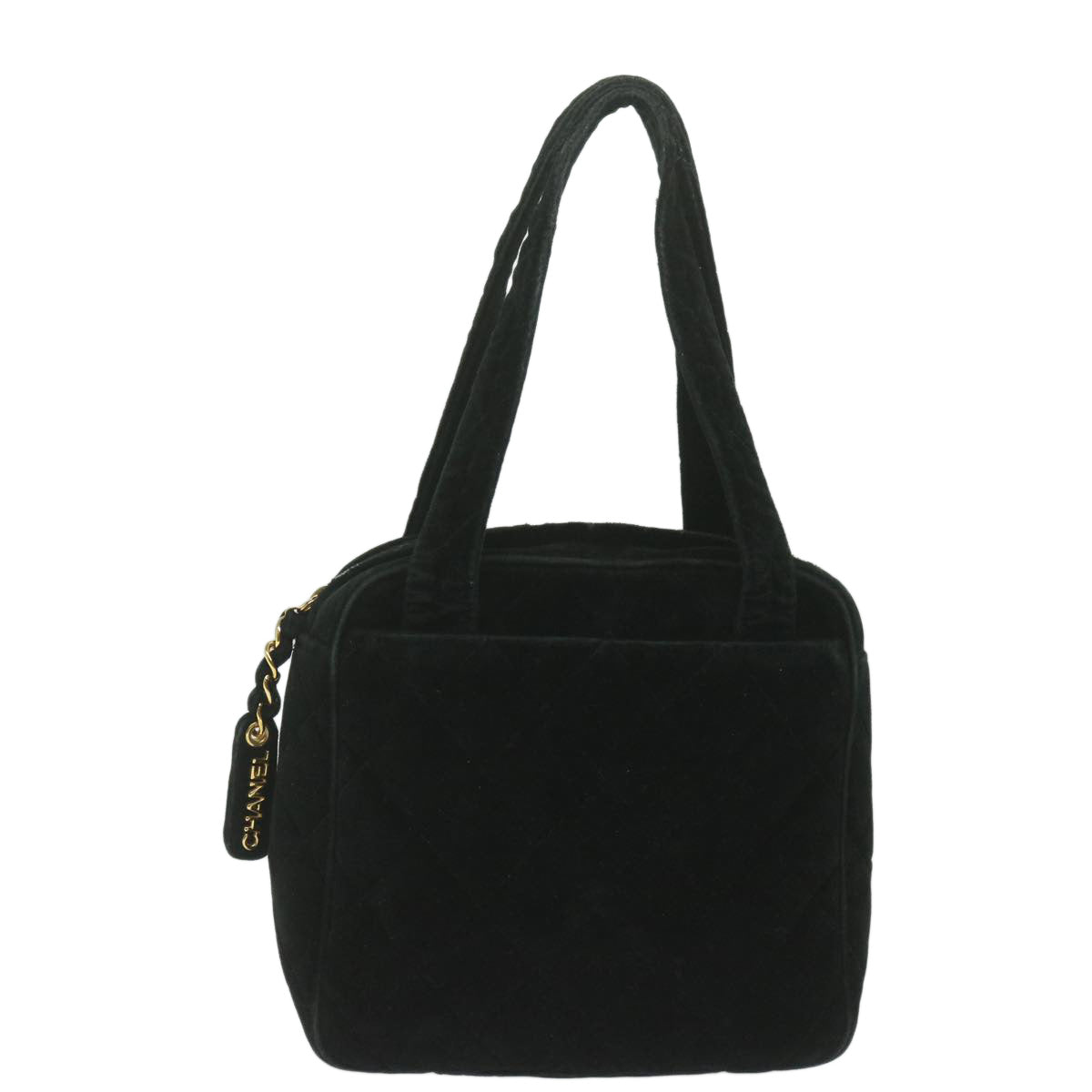 Top Quality Chanel Hand Bag Velor Black CC Auth bs10697