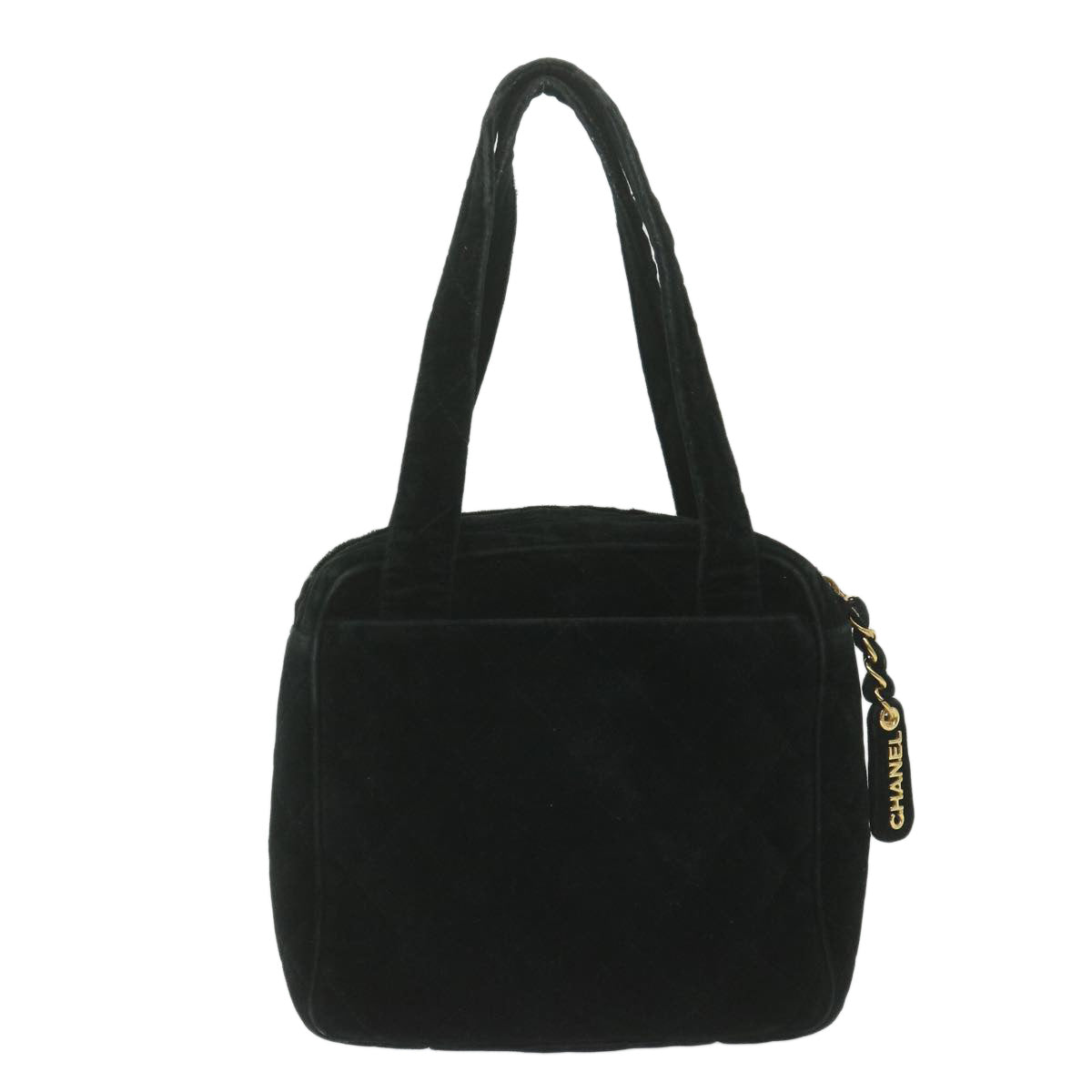Top Quality Chanel Hand Bag Velor Black CC Auth bs10697