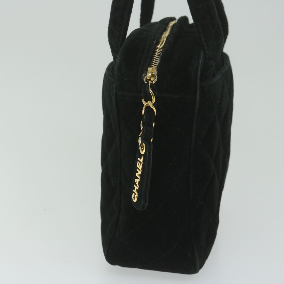 Top Quality Chanel Hand Bag Velor Black CC Auth bs10697