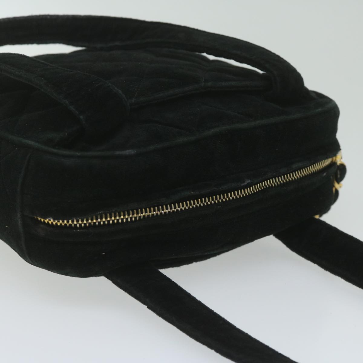 Top Quality Chanel Hand Bag Velor Black CC Auth bs10697