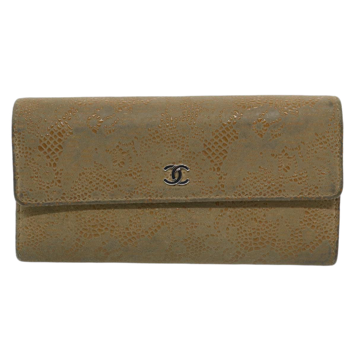 Top Quality Chanel Long Wallet Suede Beige CC Auth bs10744