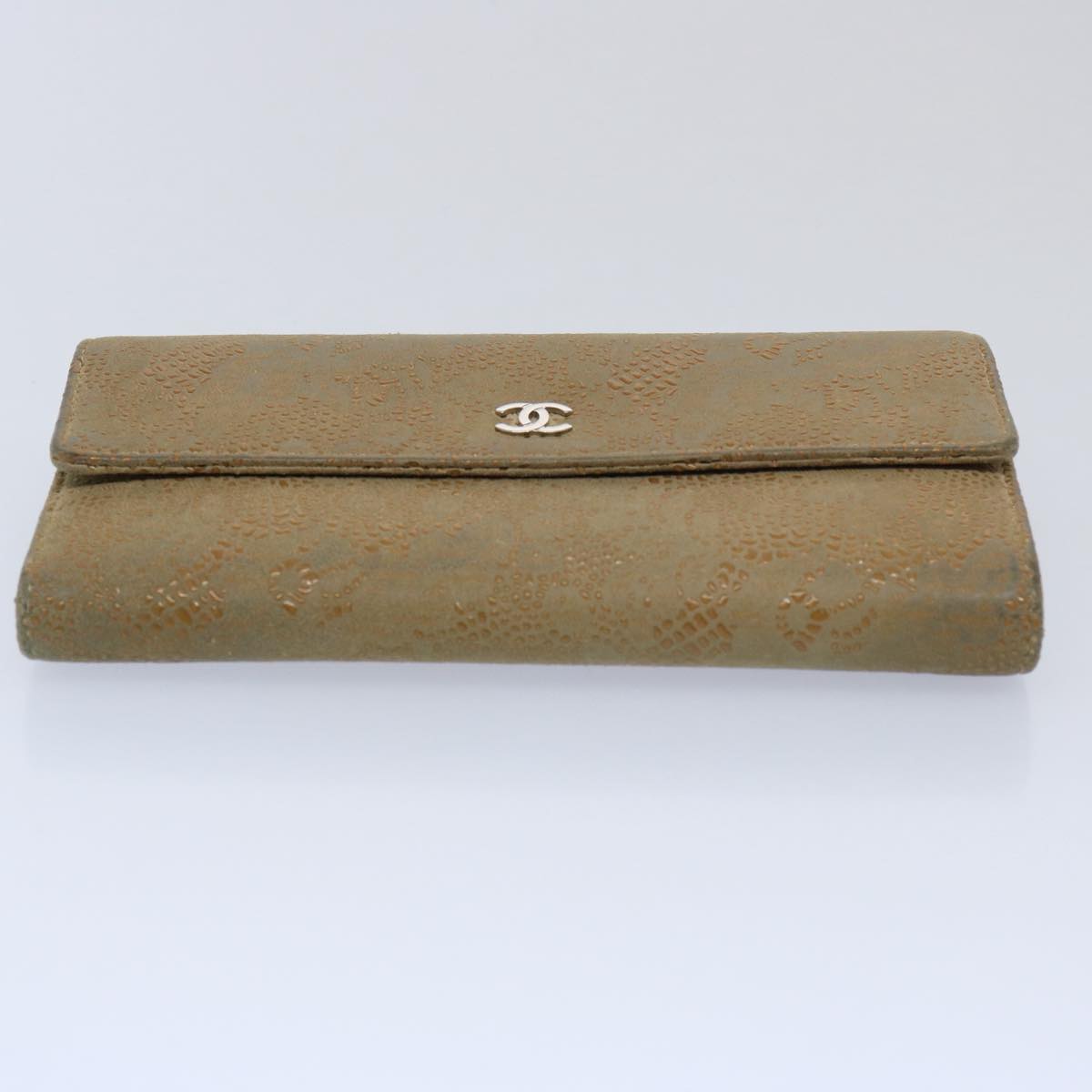 Top Quality Chanel Long Wallet Suede Beige CC Auth bs10744