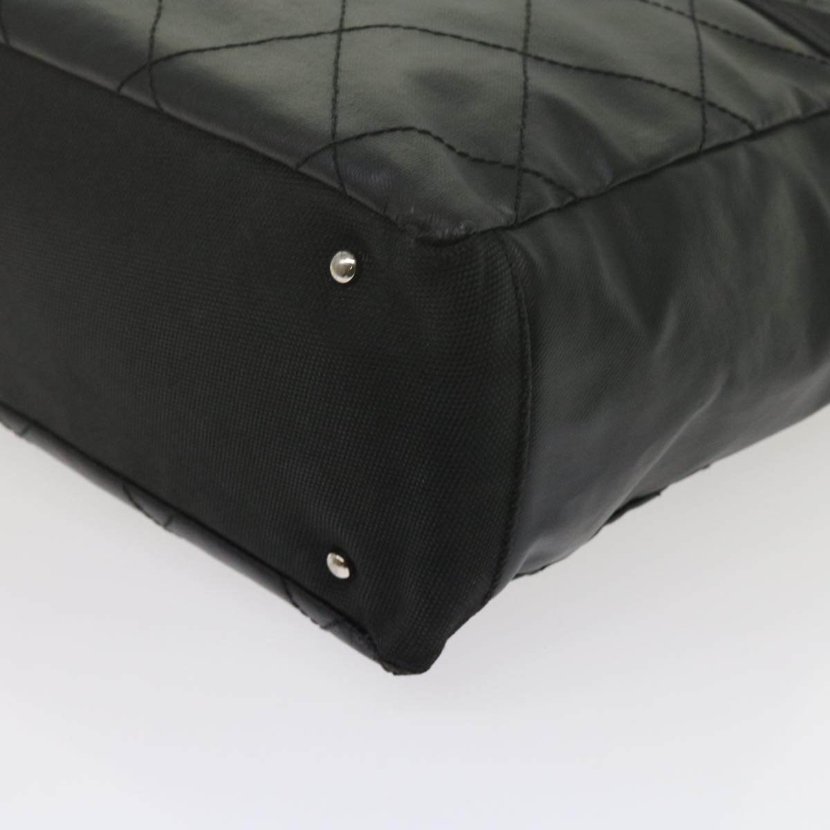 CHANEL Paris Biarritz MM Tote Bag Coated Canvas Black CC Auth bs10905