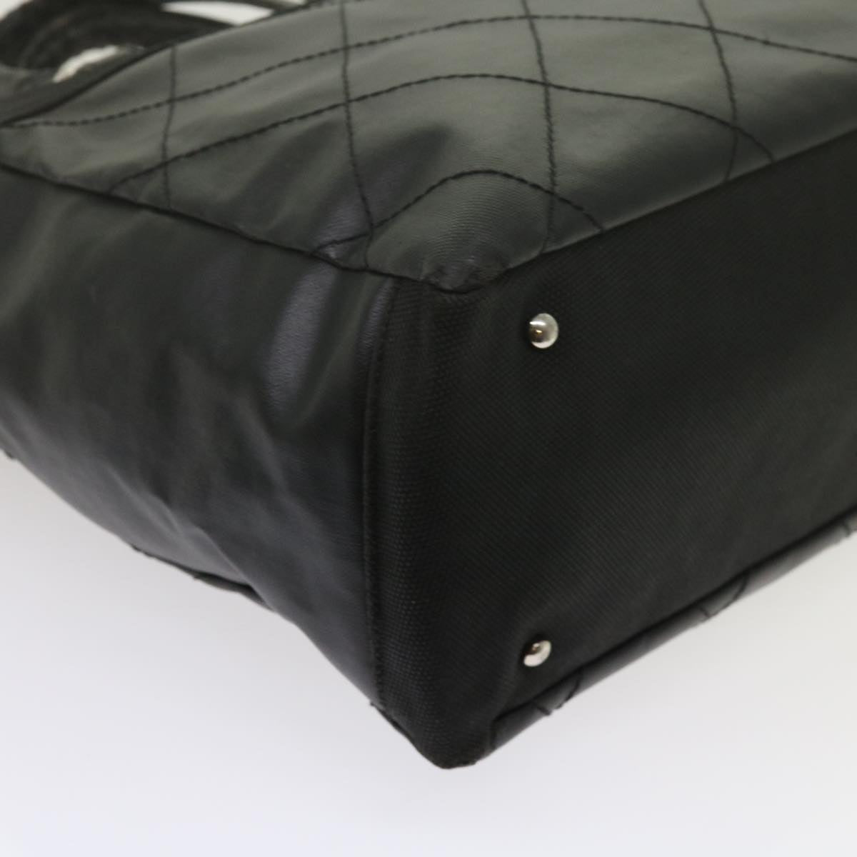 CHANEL Paris Biarritz MM Tote Bag Coated Canvas Black CC Auth bs10905