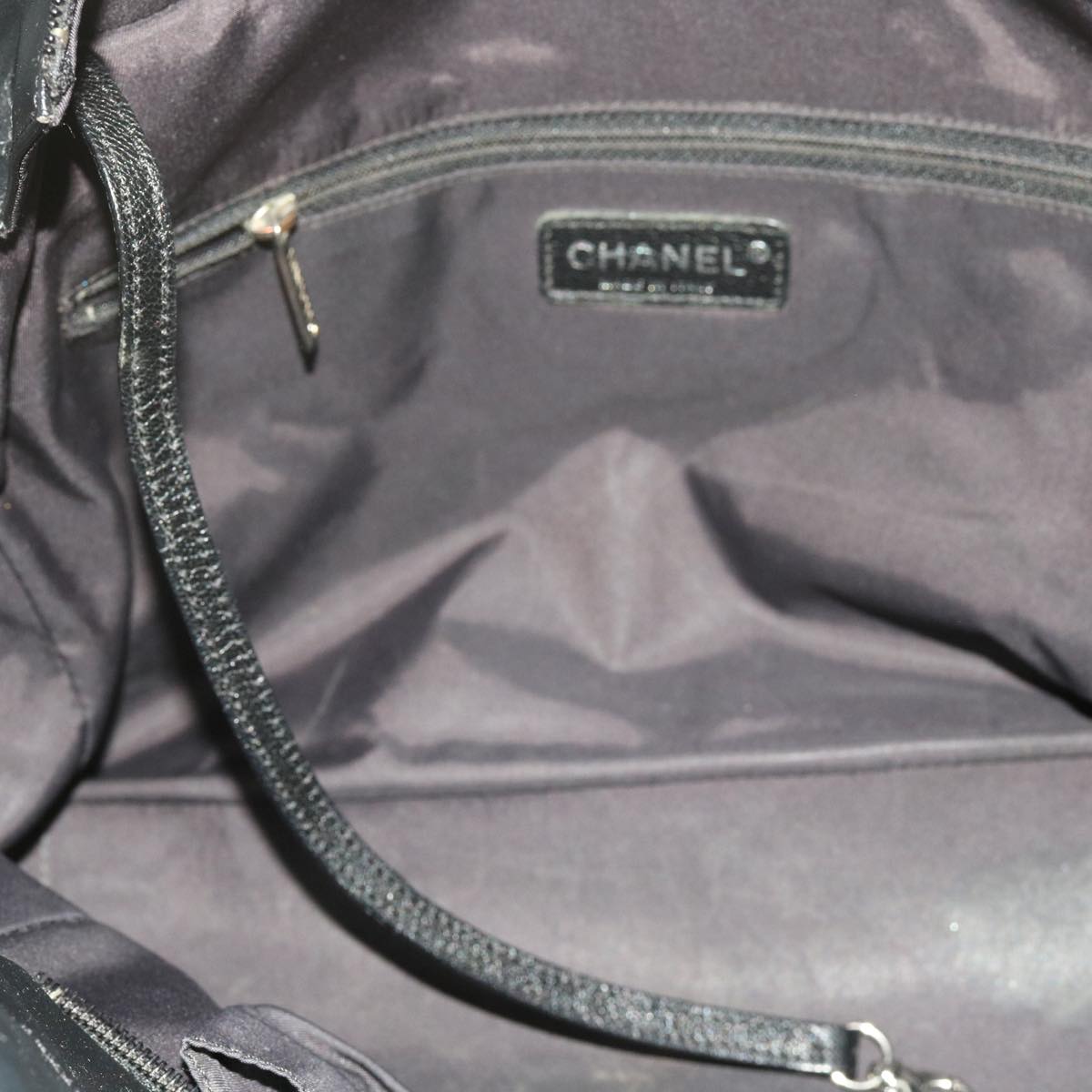 CHANEL Paris Biarritz MM Tote Bag Coated Canvas Black CC Auth bs10905