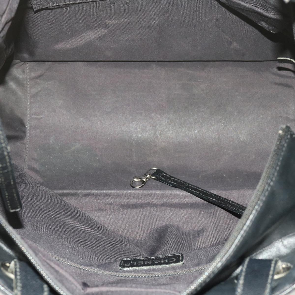 CHANEL Paris Biarritz MM Tote Bag Coated Canvas Black CC Auth bs10905