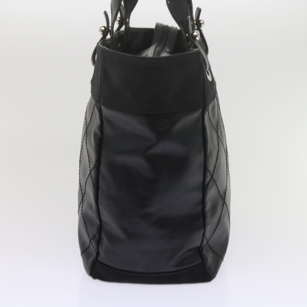 CHANEL Paris Biarritz MM Tote Bag Coated Canvas Black CC Auth bs10905