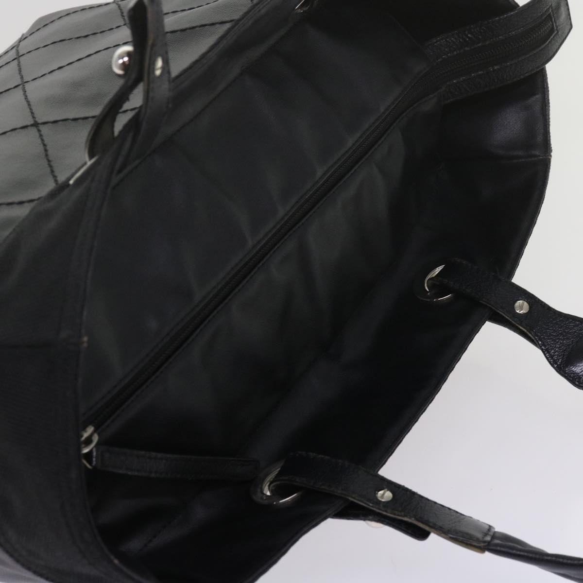 CHANEL Paris Biarritz MM Tote Bag Coated Canvas Black CC Auth bs10905