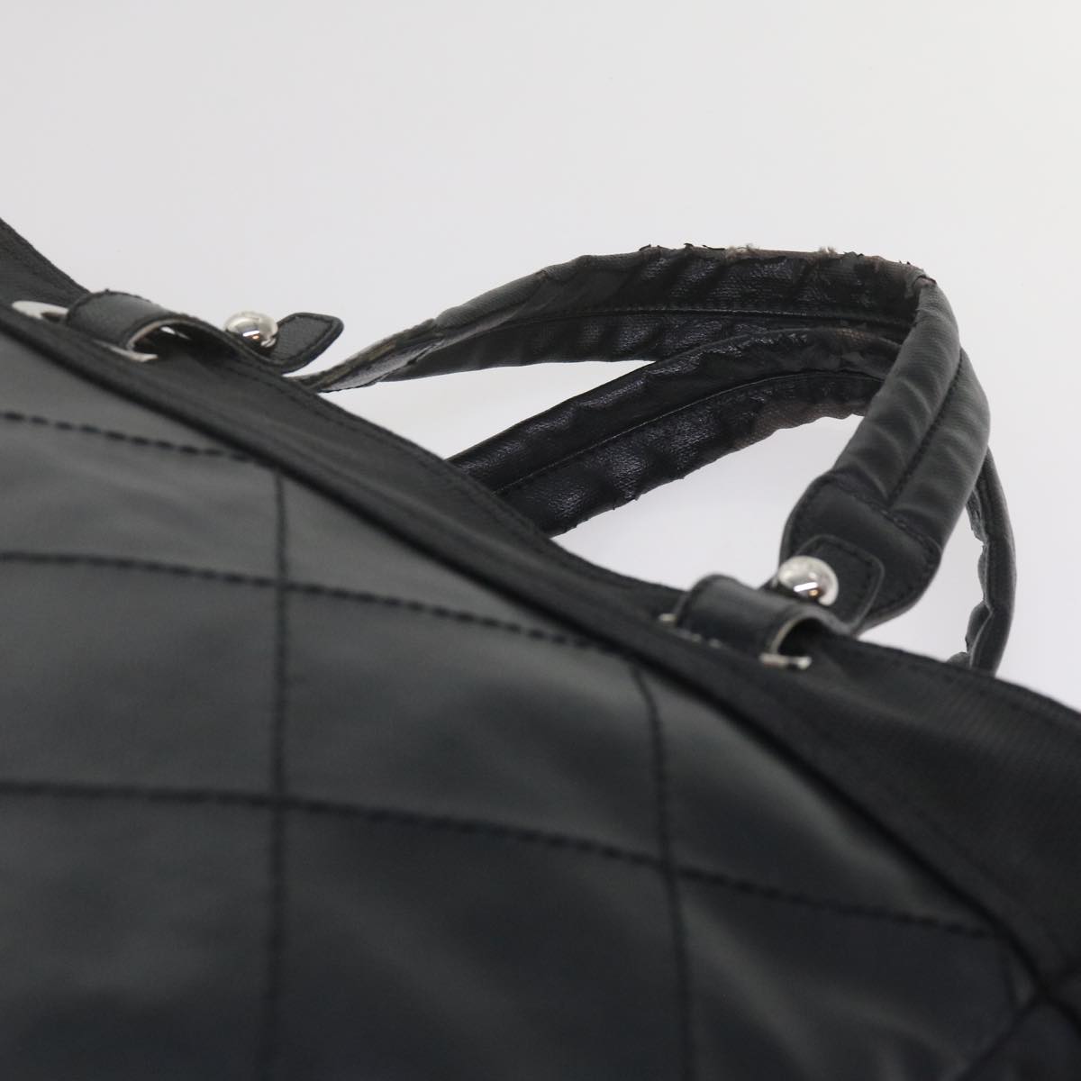 CHANEL Paris Biarritz MM Tote Bag Coated Canvas Black CC Auth bs10905