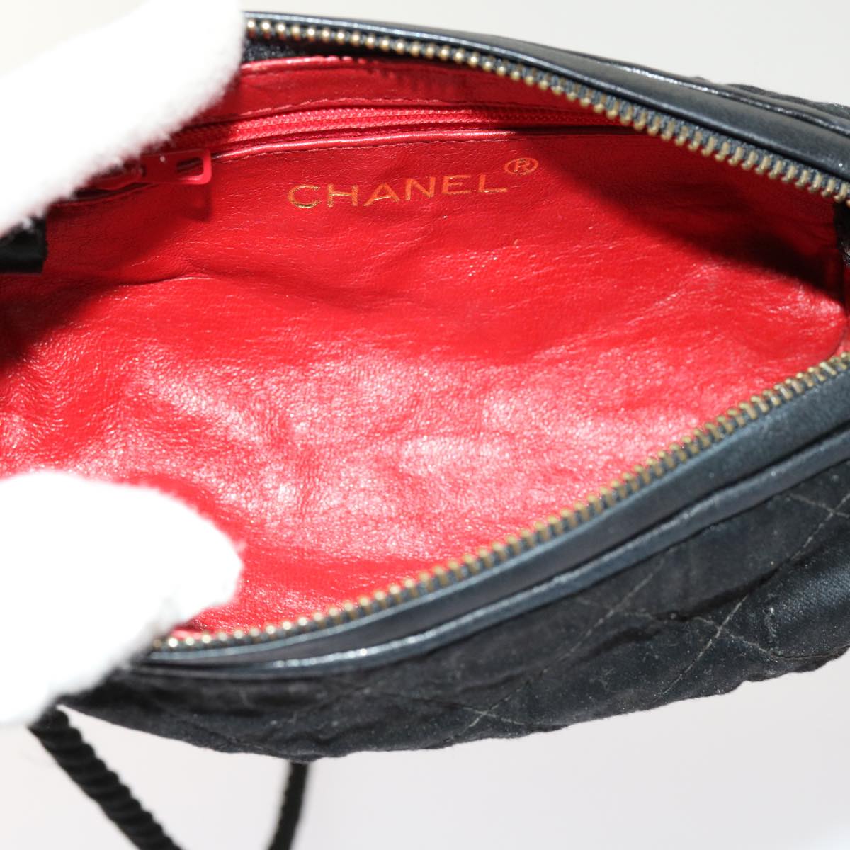 CHANEL Shoulder Bag Satin Black CC Auth bs10925