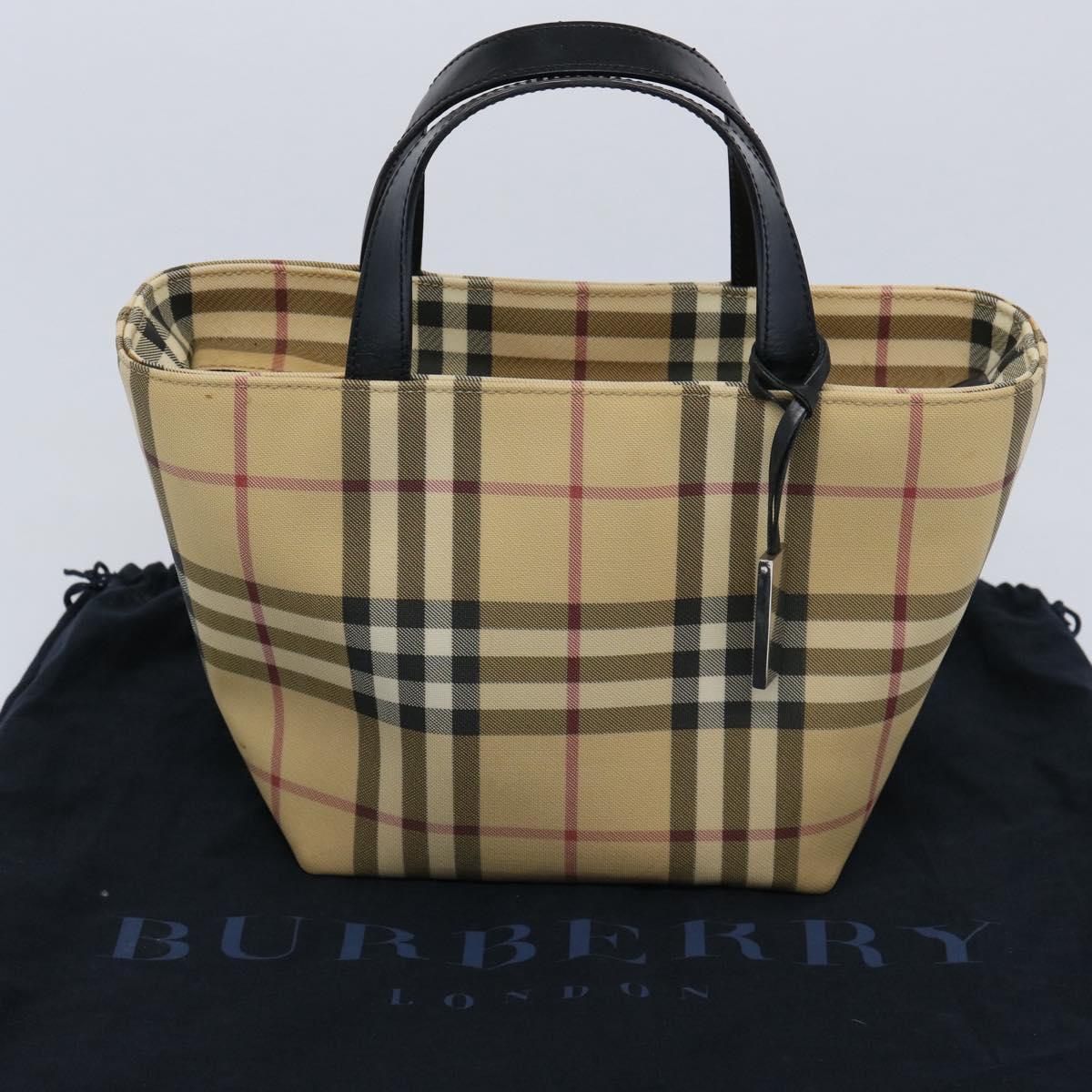 BURBERRY Nova Check Hand Bag Coated Canvas Beige Auth bs10942