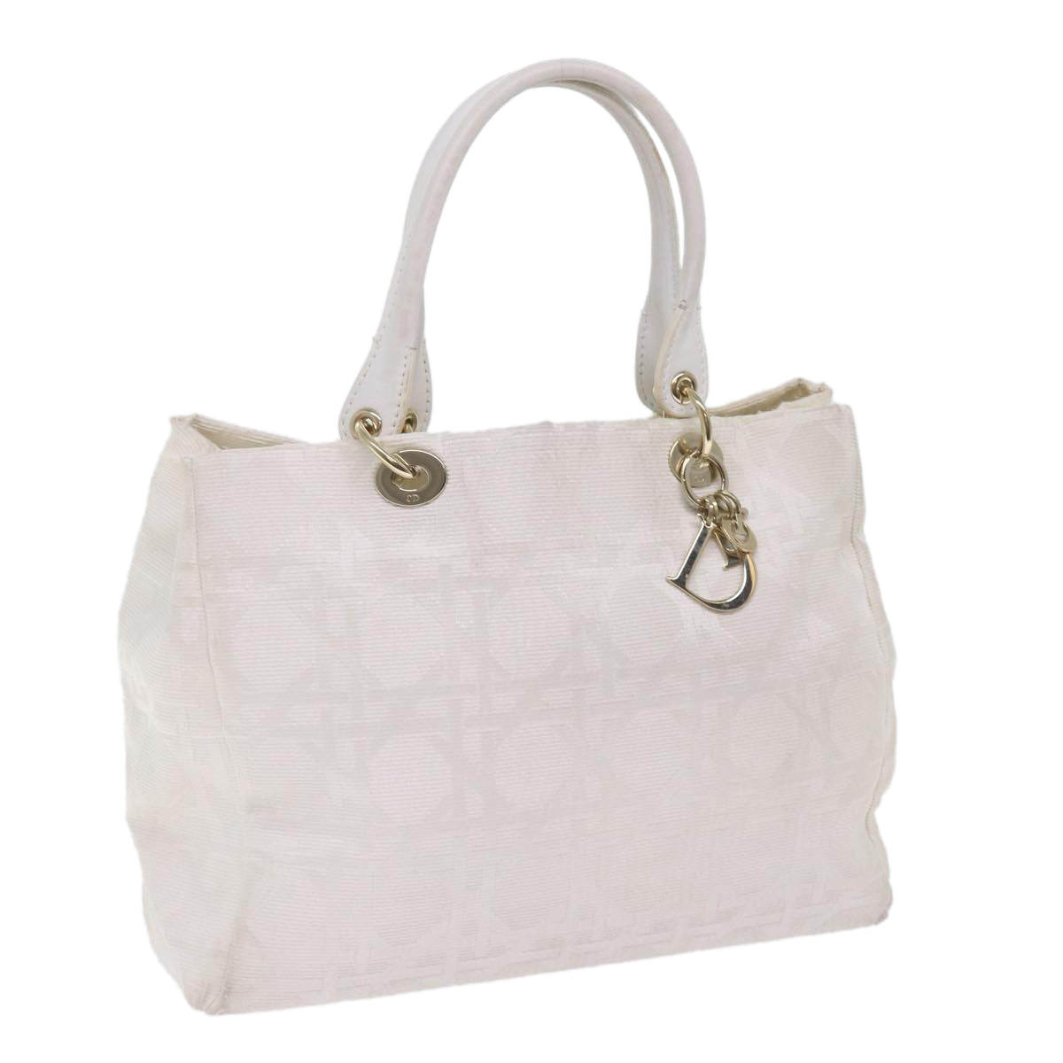 CHRISTIAN DIOR Canage Hand Bag Canvas White Auth bs10953