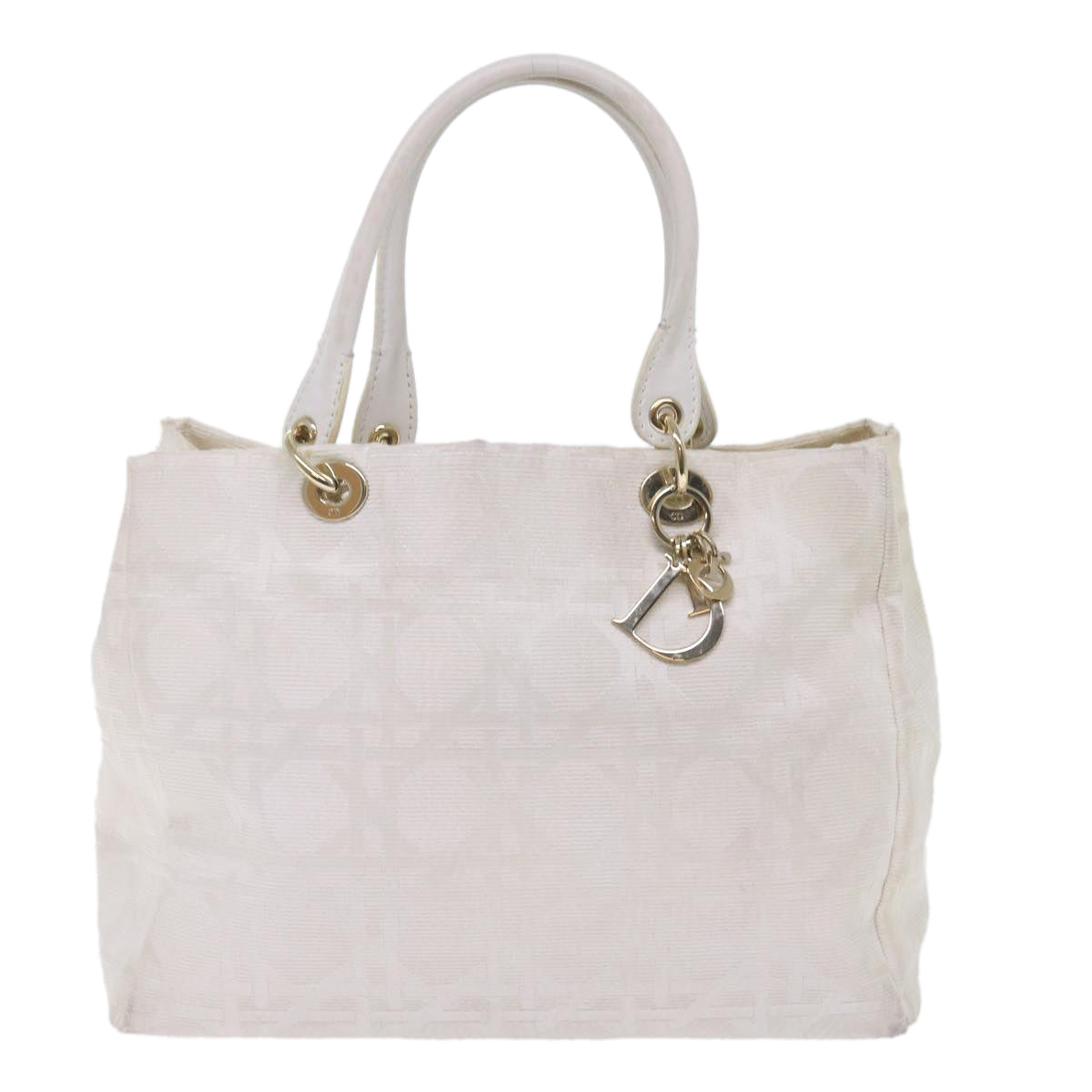 CHRISTIAN DIOR Canage Hand Bag Canvas White Auth bs10953