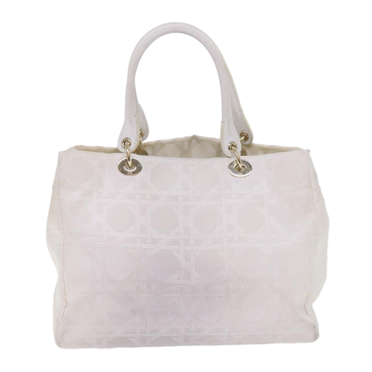 CHRISTIAN DIOR Canage Hand Bag Canvas White Auth bs10953